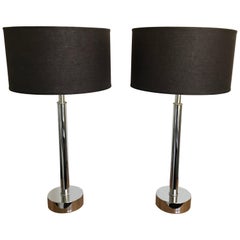 Pair of Mid-Century Modern Tubular Chrome Table Lamps, Laurel Lamp Attributed