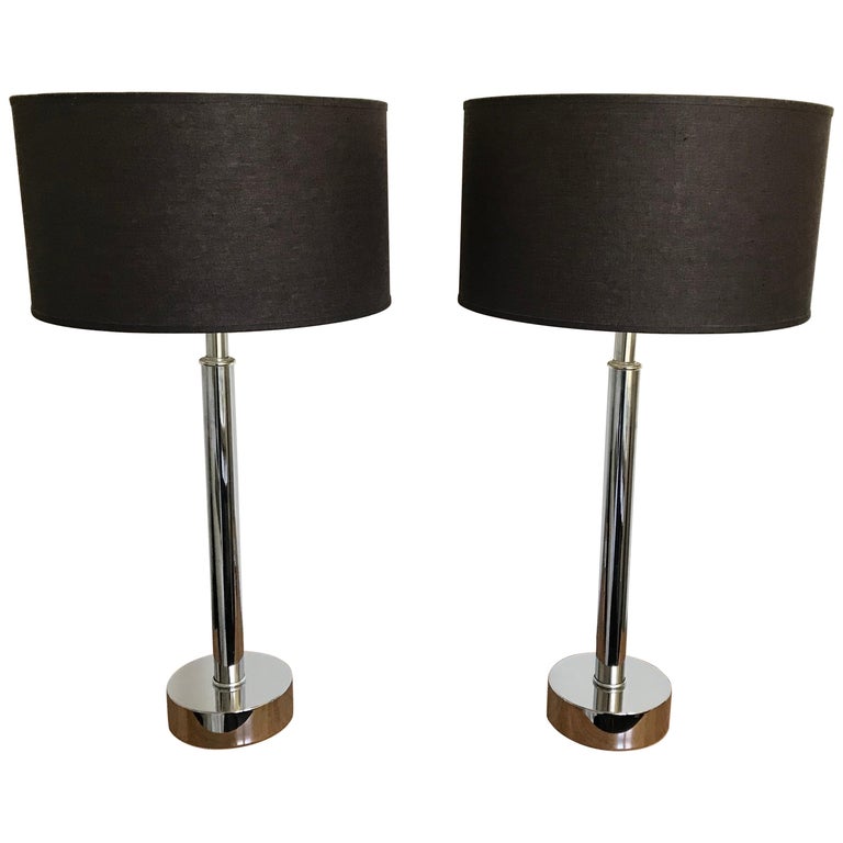 Pair of MidCentury Modern Tubular Chrome Table Lamps, Laurel Lamp