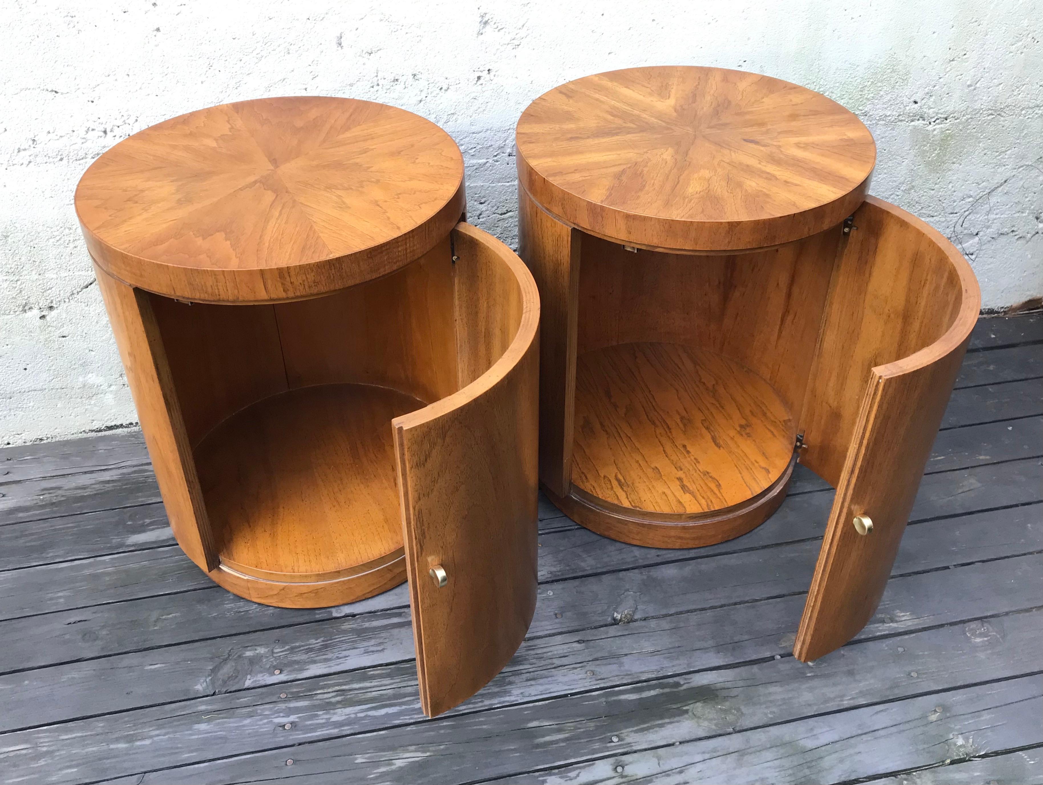 Wood Pair of Mid-Century Modern Tubular Round Side Tables by Drexel