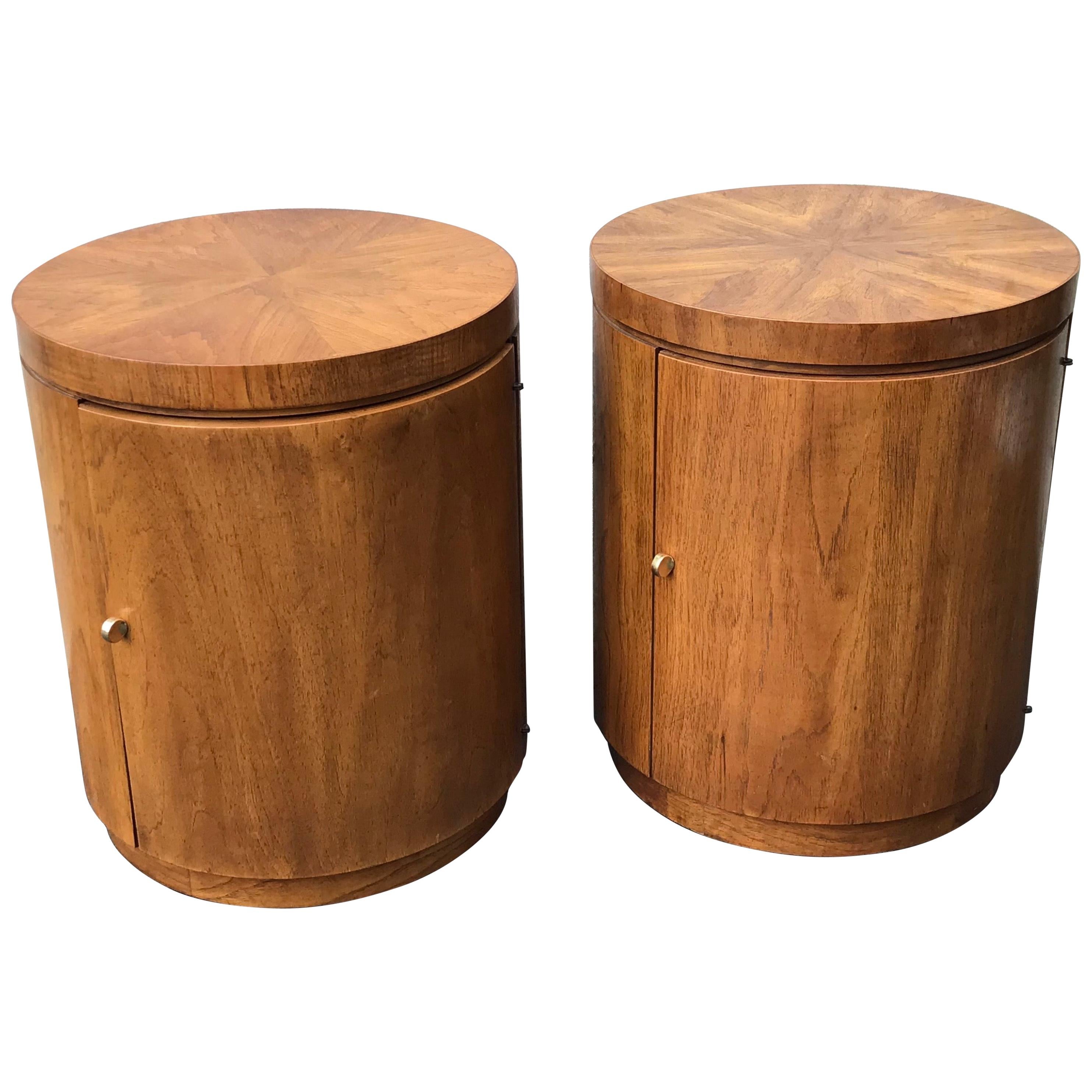 Pair of Mid-Century Modern Tubular Round Side Tables by Drexel