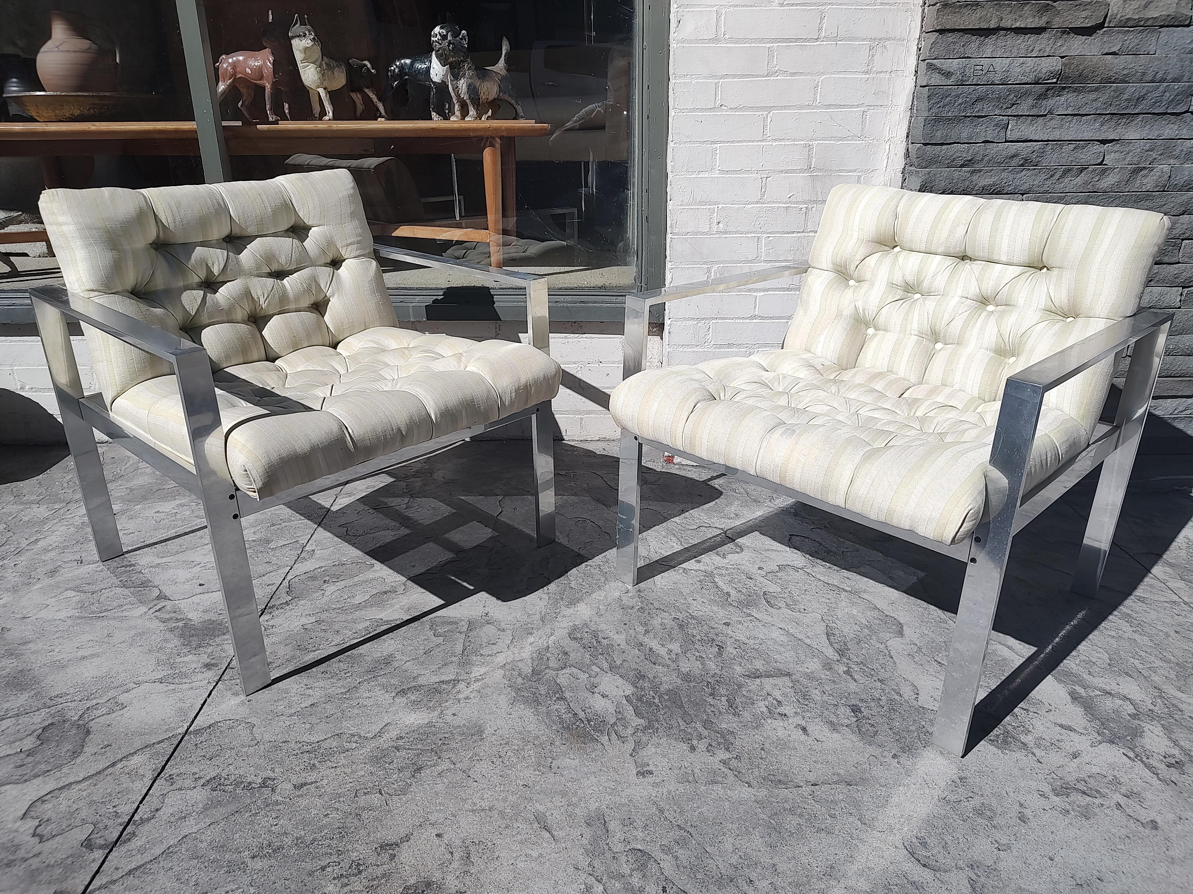 Pair of Mid-Century Modern Tufted Aluminum Lounge Chairs by Harvey Probber For Sale 5
