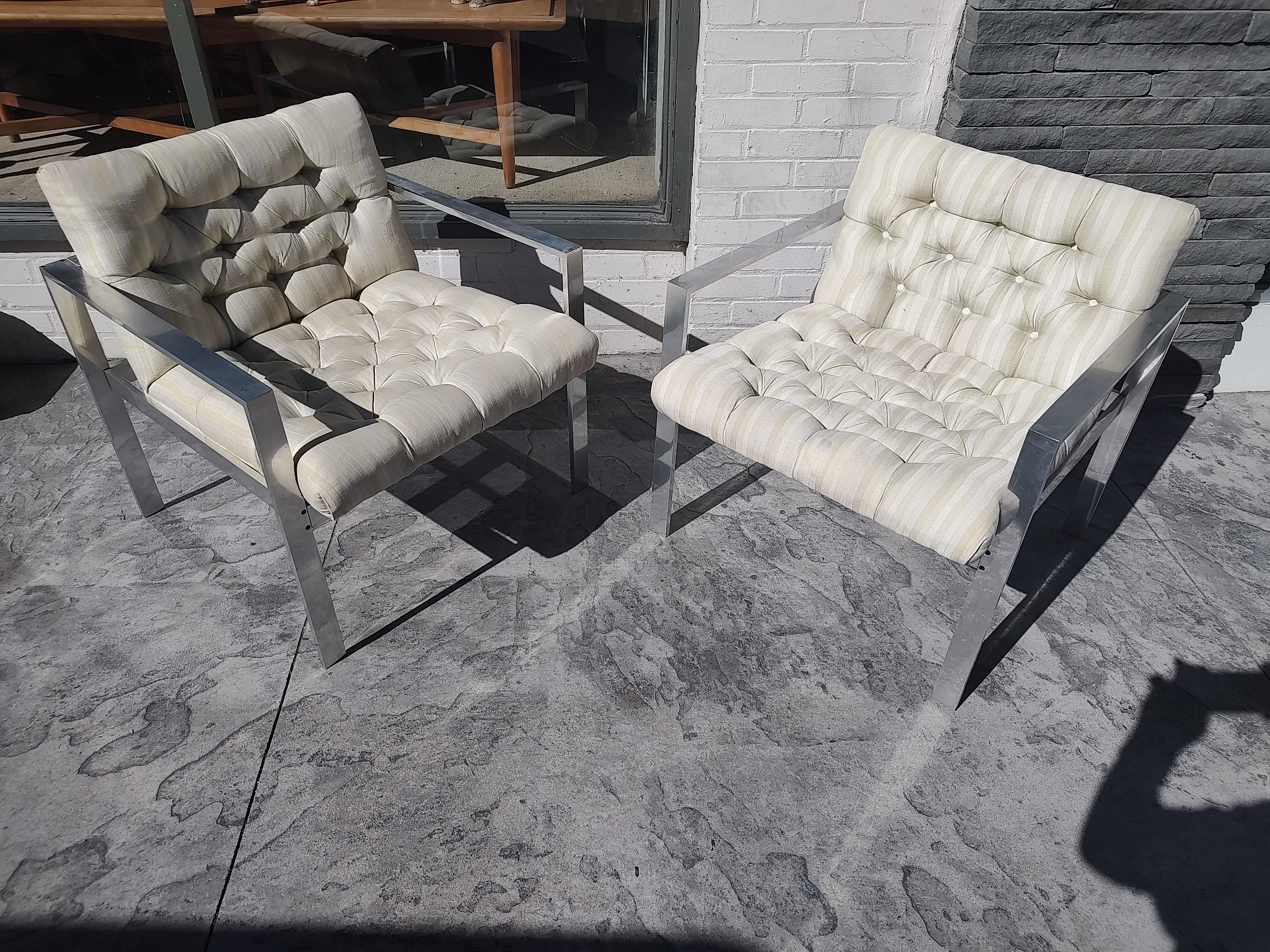 Pair of Mid-Century Modern Tufted Aluminum Lounge Chairs by Harvey Probber For Sale 6