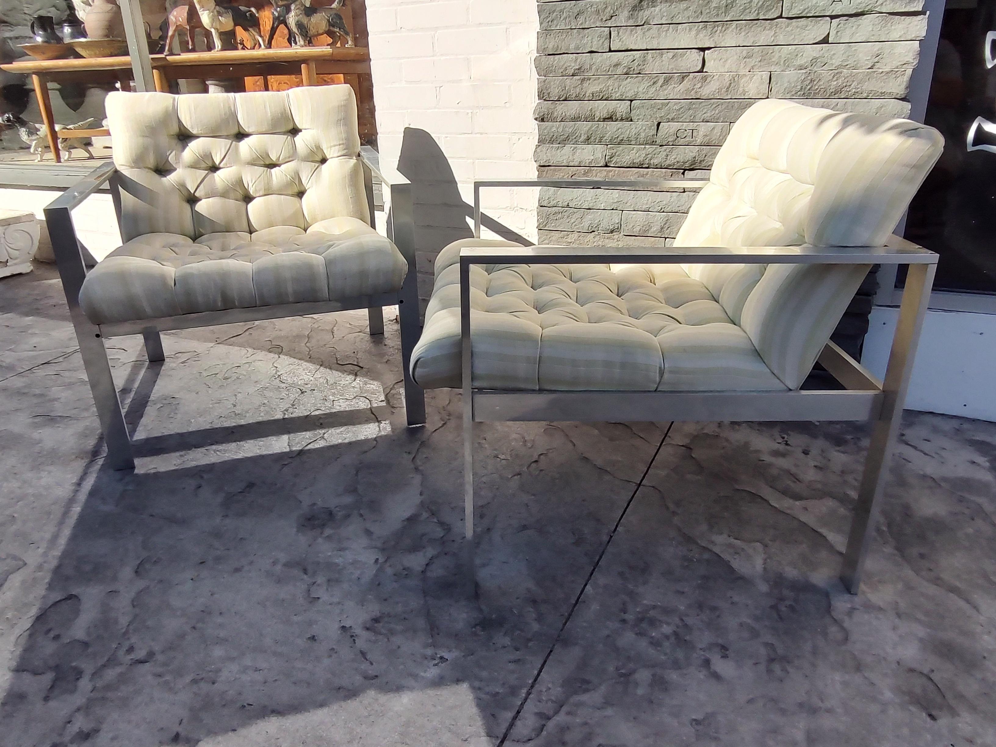Pair of Mid-Century Modern Tufted Aluminum Lounge Chairs by Harvey Probber For Sale 7