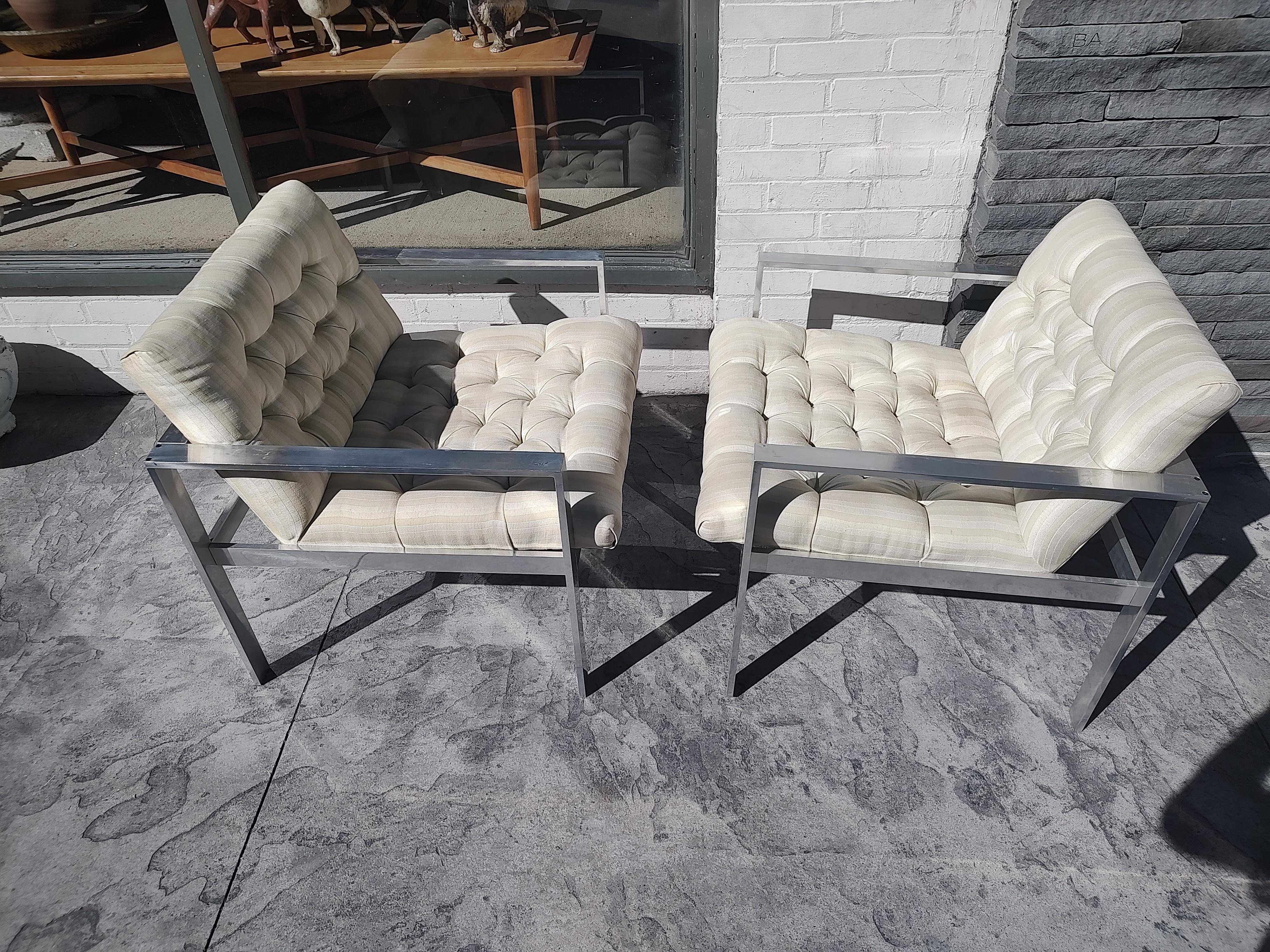 Pair of Mid-Century Modern Tufted Aluminum Lounge Chairs by Harvey Probber For Sale 4