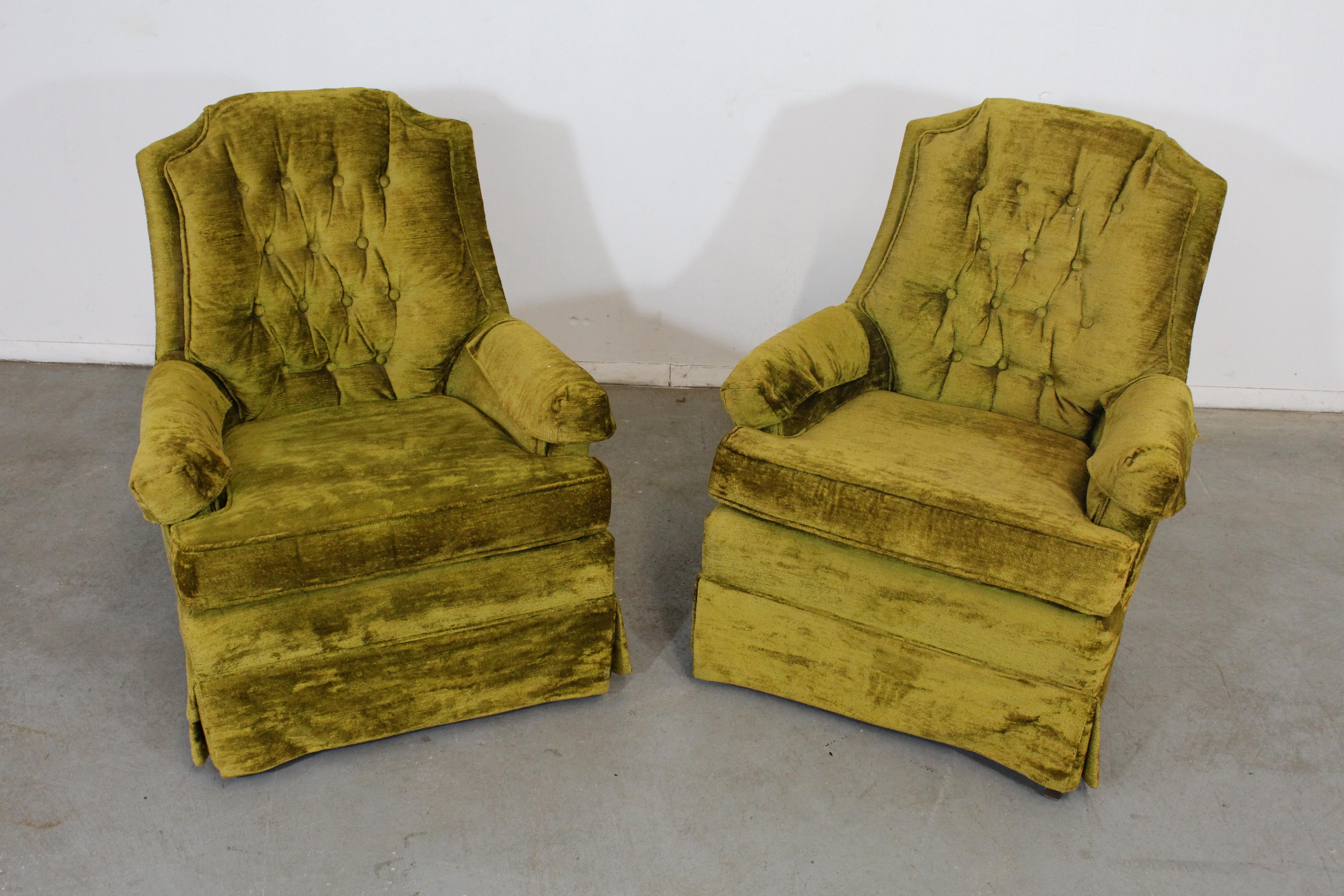 American Pair of Mid-Century Modern Tufted Back Club Chairs