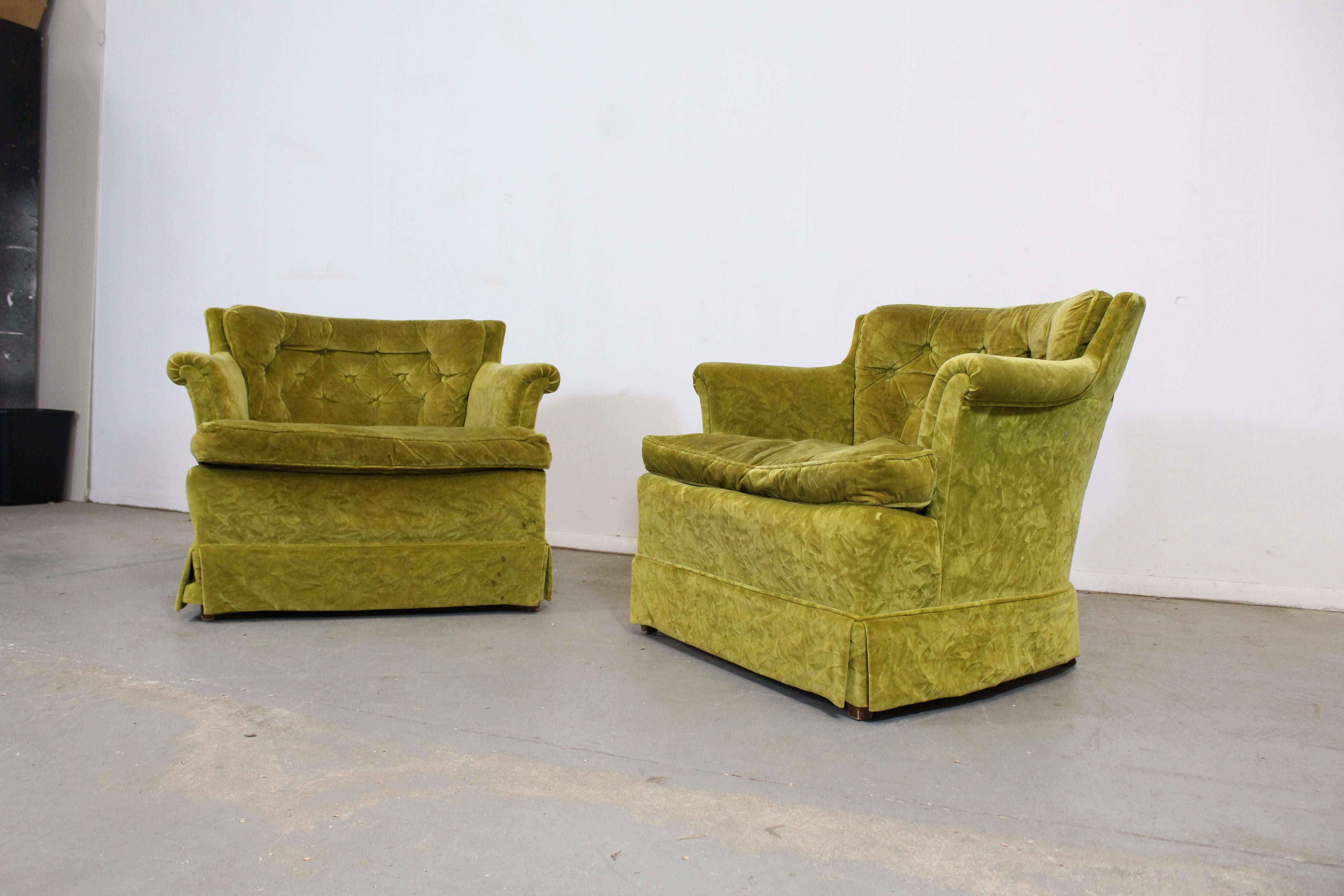 American Pair of Mid-Century Modern Tufted Club Chairs
