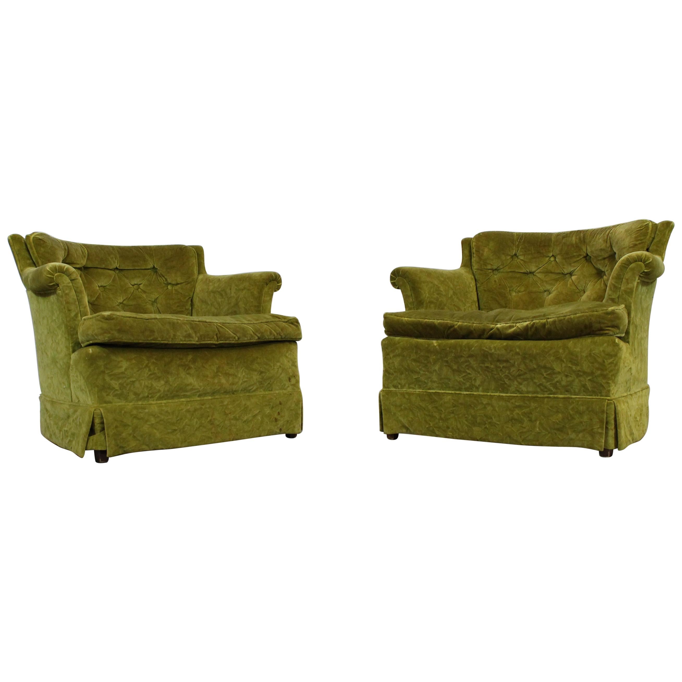 Pair of Mid-Century Modern Tufted Club Chairs