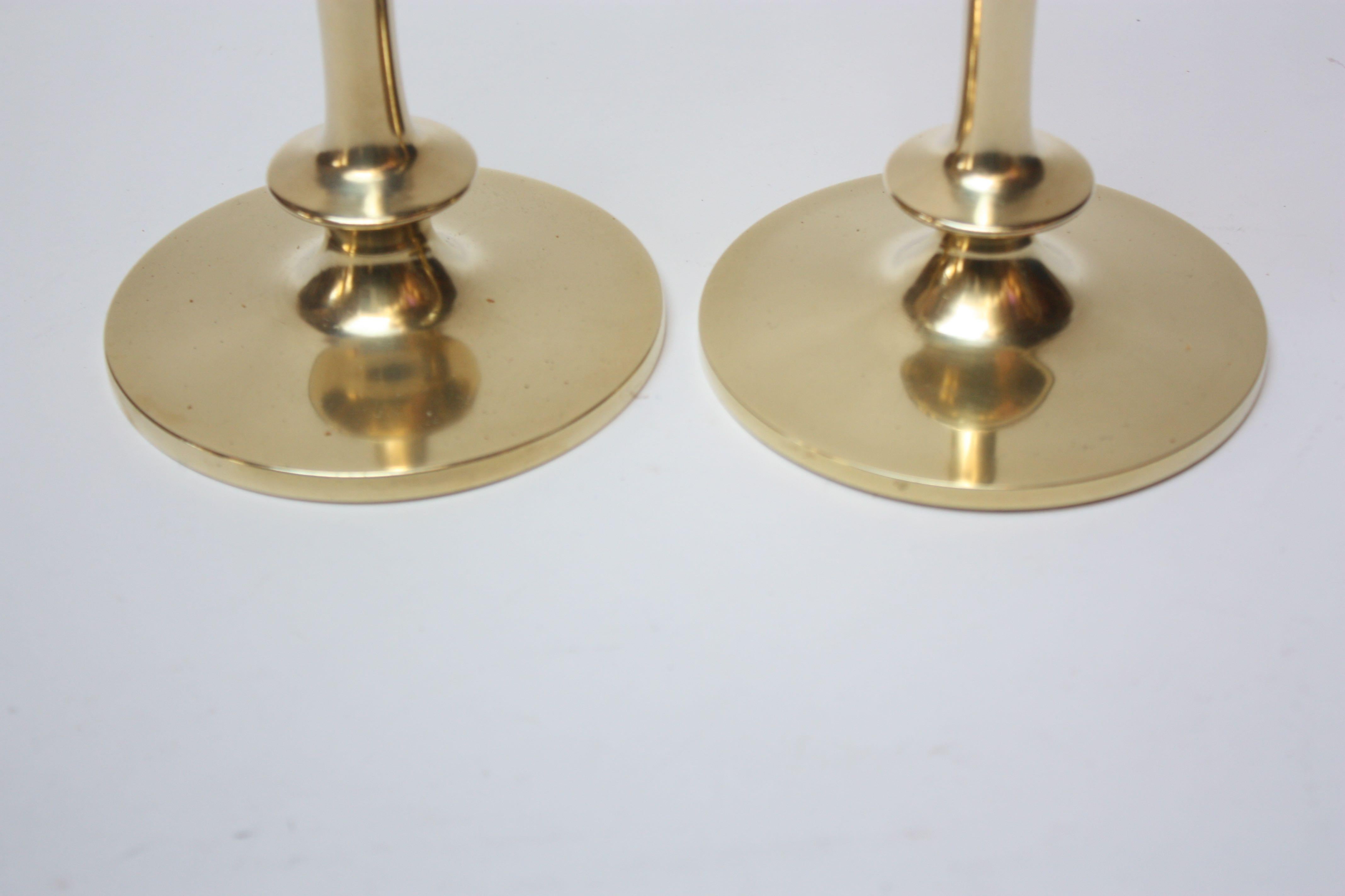 Pair of Mid-Century Modern Turned Brass Candlesticks after Jarvie 3