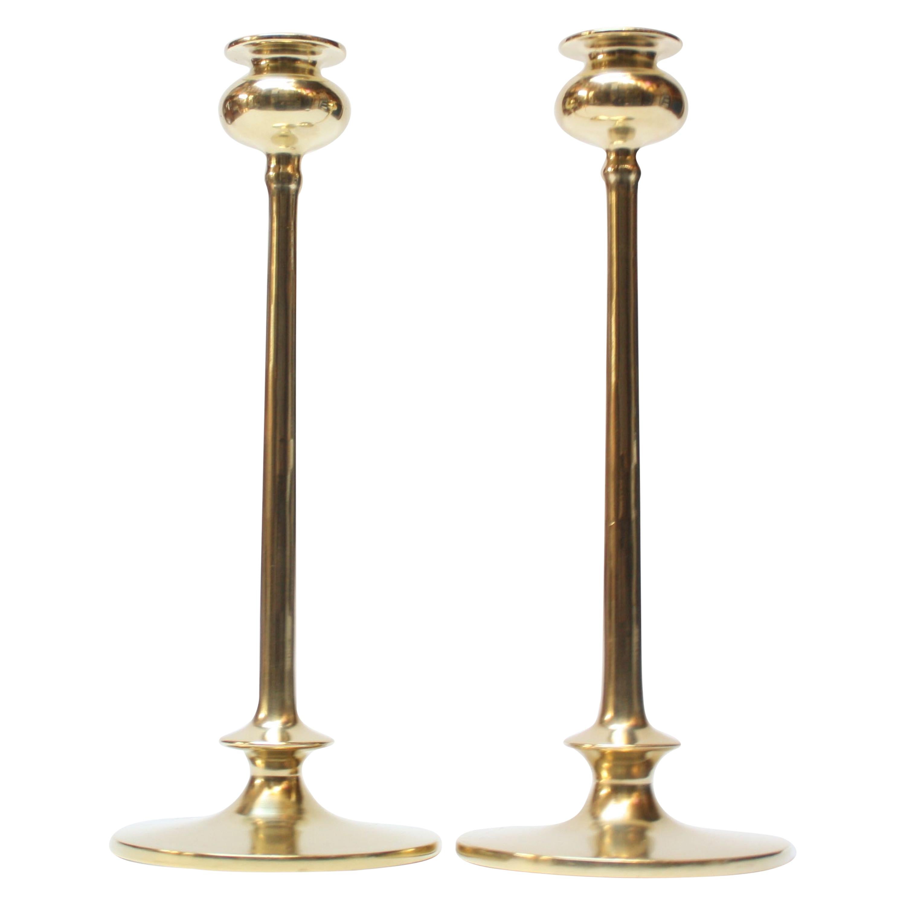 Pair of Mid-Century Modern Turned Brass Candlesticks after Jarvie