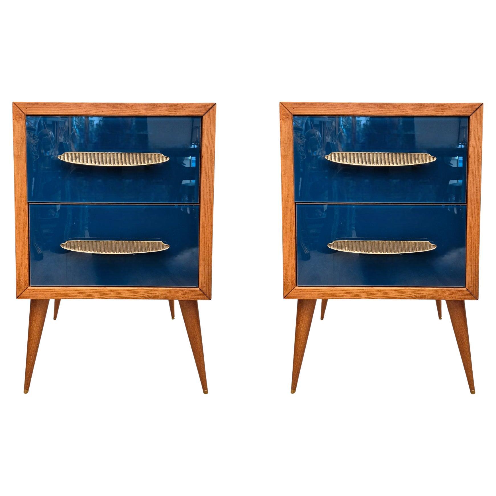 Coppia di tavolini in vetro di Murano e ottone della metà del secolo scorso, anni
60-
70