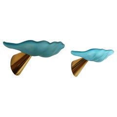 Pair of Mid Century Modern Turquoise Glass Wall Lights by I Tre, Italy