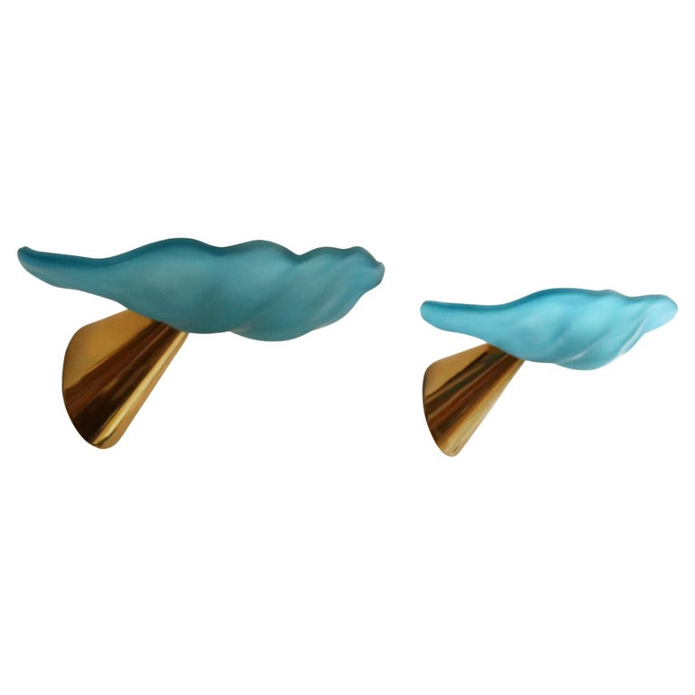 Pair of Mid Century Modern Turquoise Glass Wall Lights by I Tre, Italy For Sale