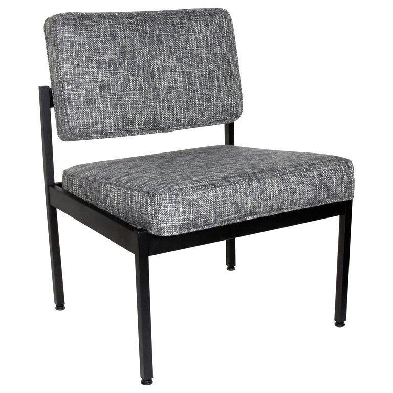 American Pair of Mid-Century Modern Tweed Industrial Chairs in the Style of Knoll