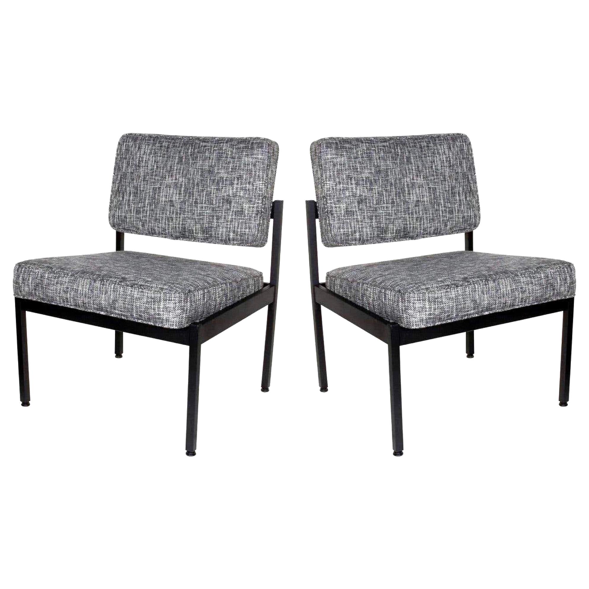 Pair of Mid-Century Modern Tweed Industrial Chairs in the Style of Knoll