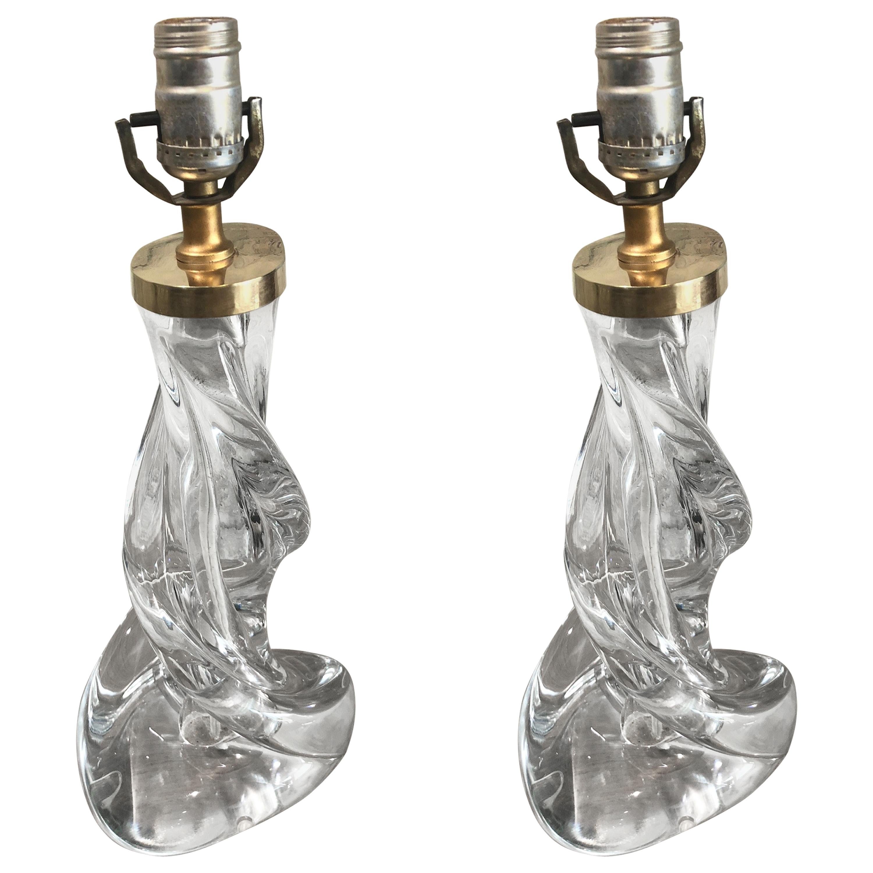 Pair of Mid-Century Modern Twist Murano Glass Table Lamps