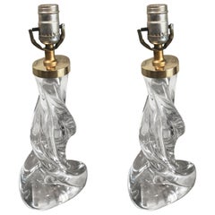 Pair of Mid-Century Modern Twist Murano Glass Table Lamps