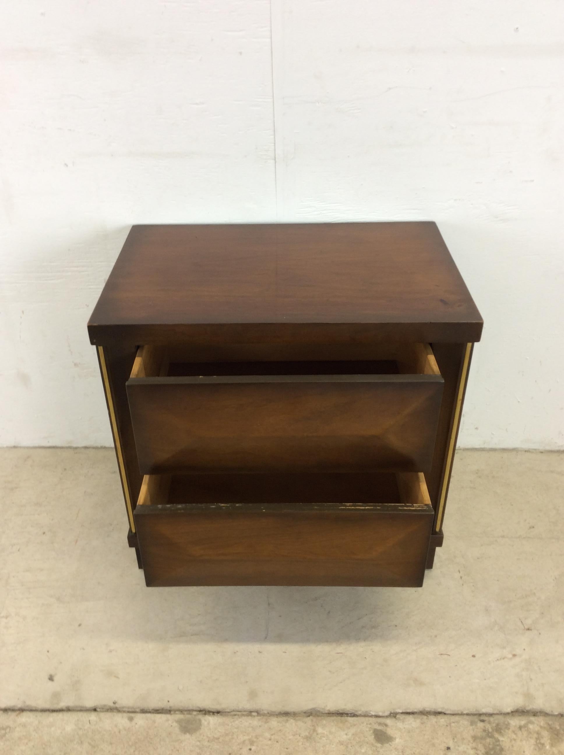 Pair of Mid-Century Modern Two Drawer Nightstands with Beveled Drawer Faces For Sale 6
