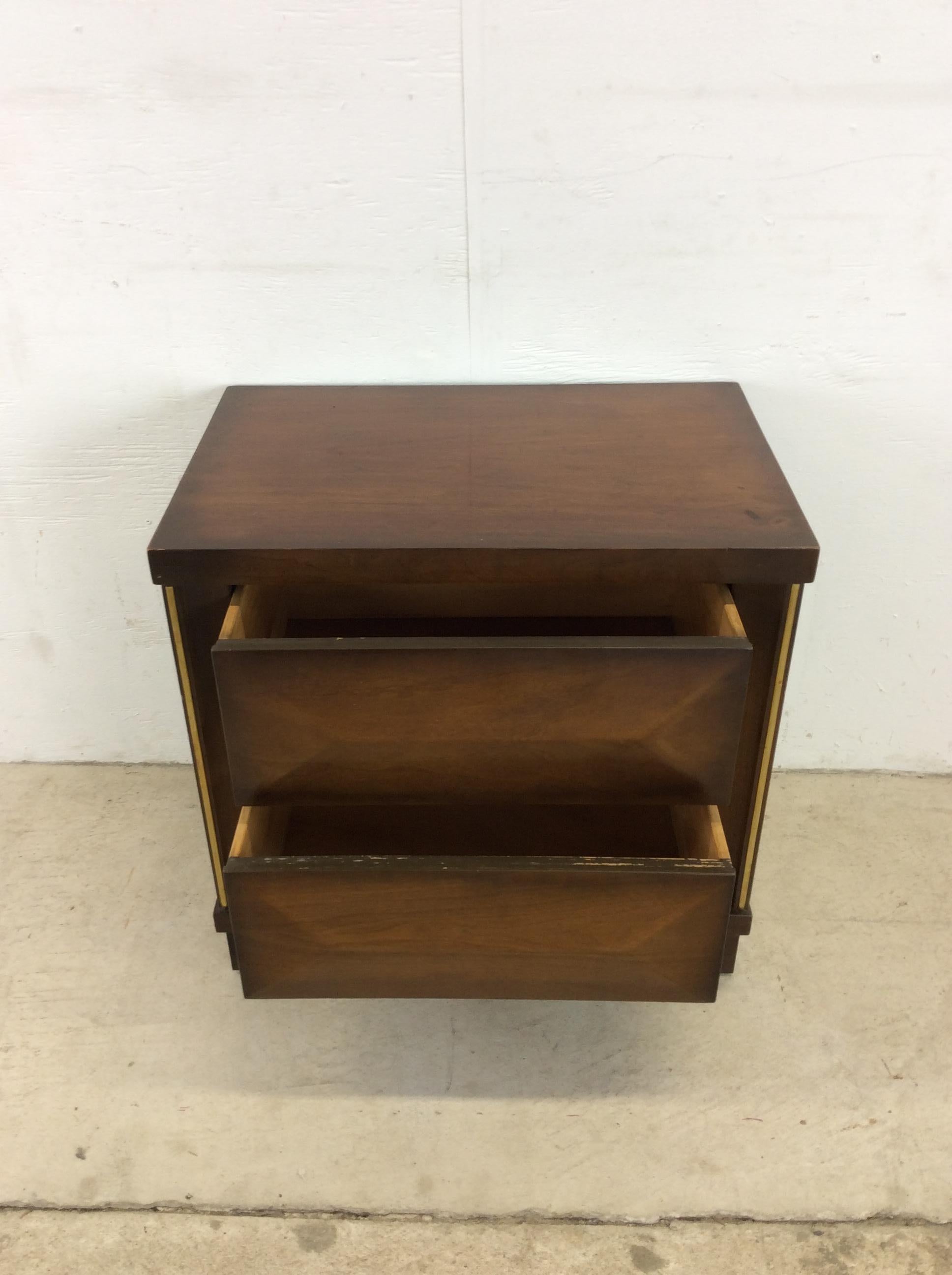 Pair of Mid-Century Modern Two Drawer Nightstands with Beveled Drawer Faces For Sale 7