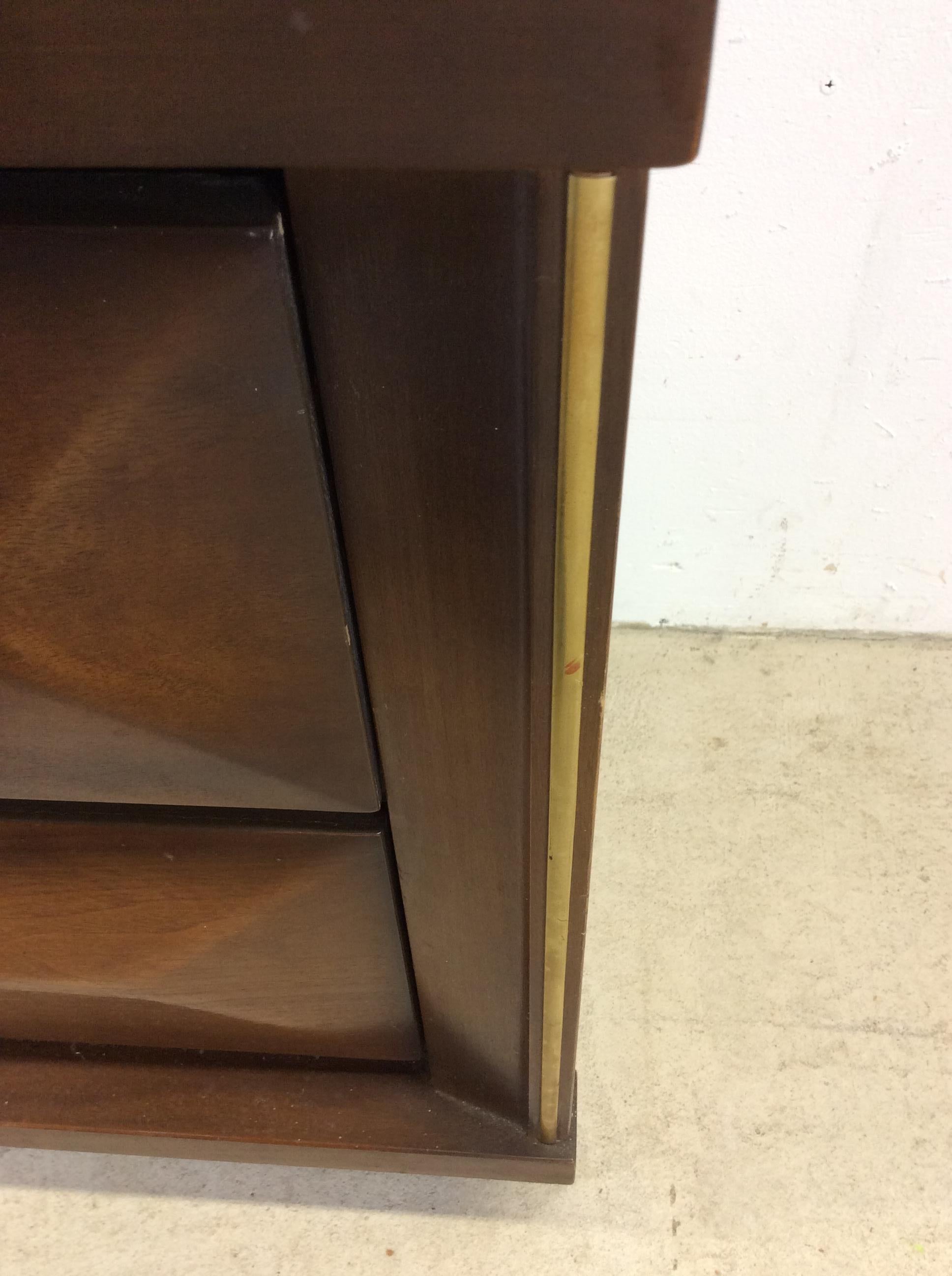 Pair of Mid-Century Modern Two Drawer Nightstands with Beveled Drawer Faces For Sale 8
