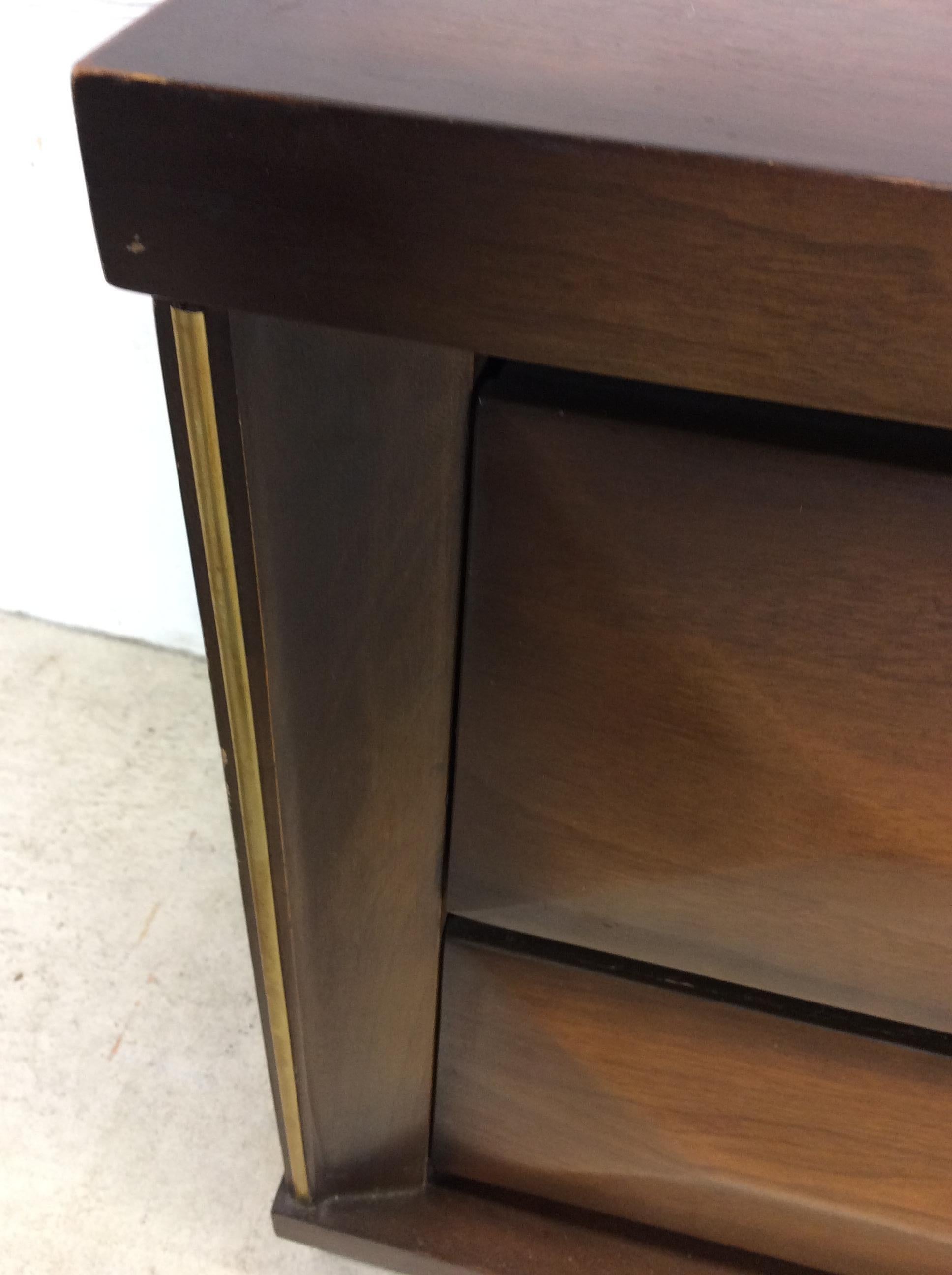 Pair of Mid-Century Modern Two Drawer Nightstands with Beveled Drawer Faces For Sale 9