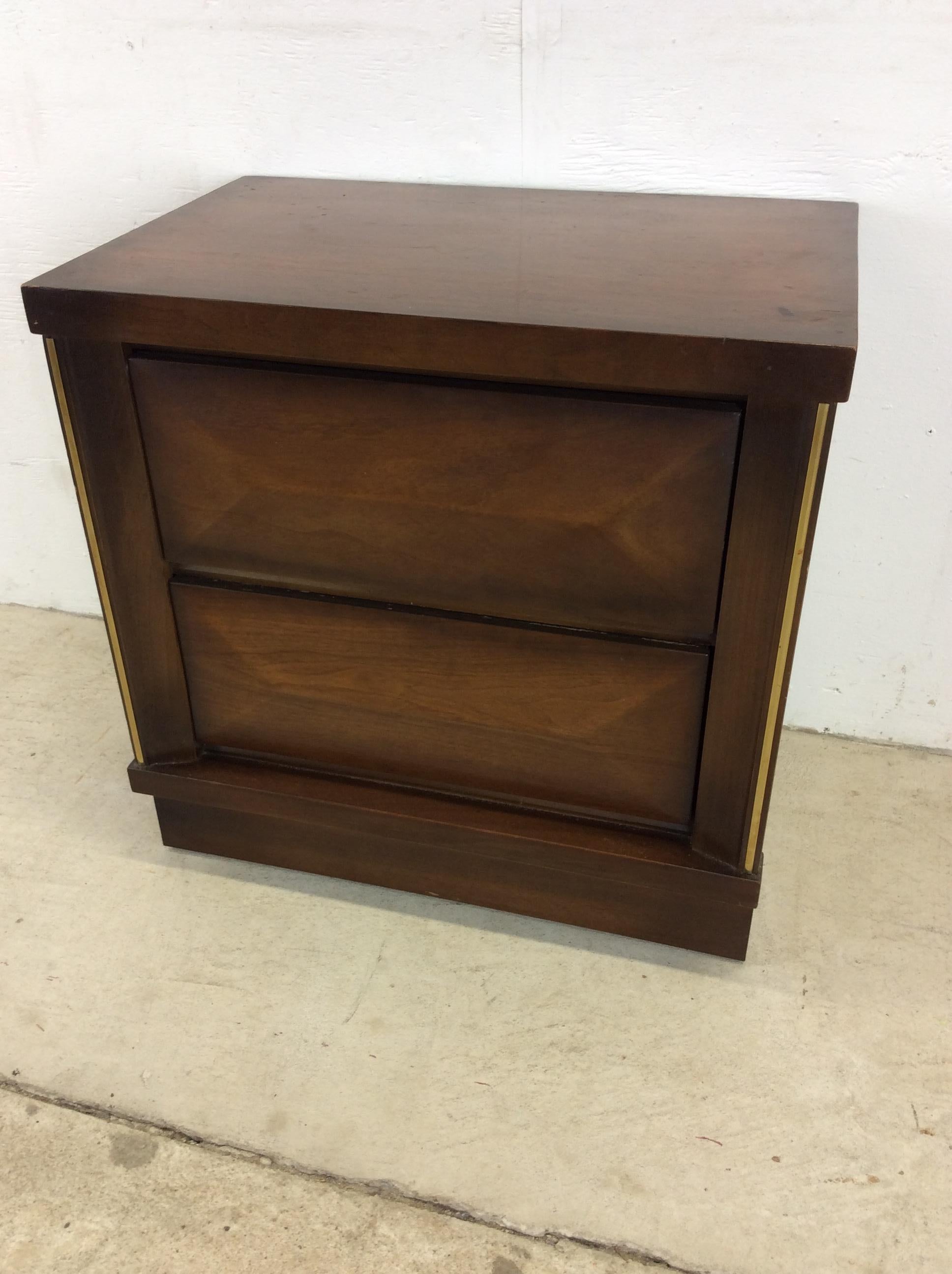 Mid-20th Century Pair of Mid-Century Modern Two Drawer Nightstands with Beveled Drawer Faces For Sale
