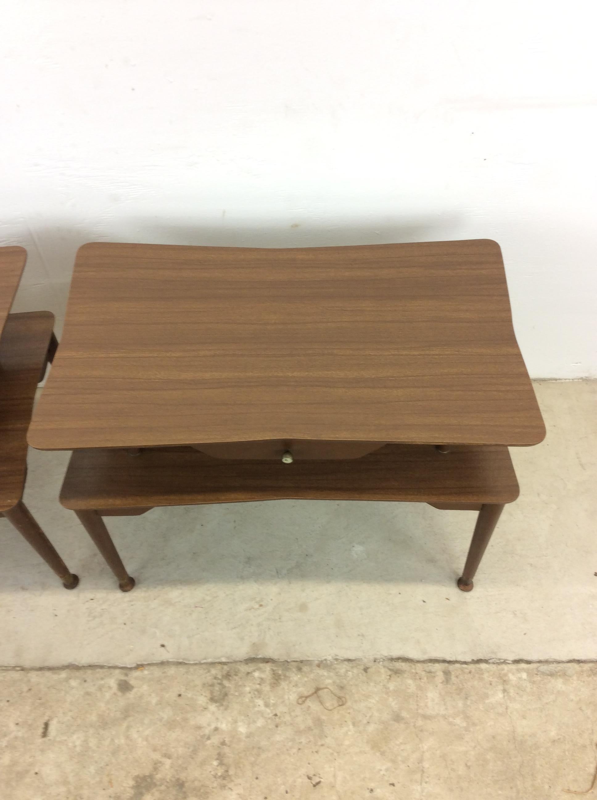 Mid-Century Modern Pair of Mid Century Modern Two Tier End Tables with Single Drawer For Sale