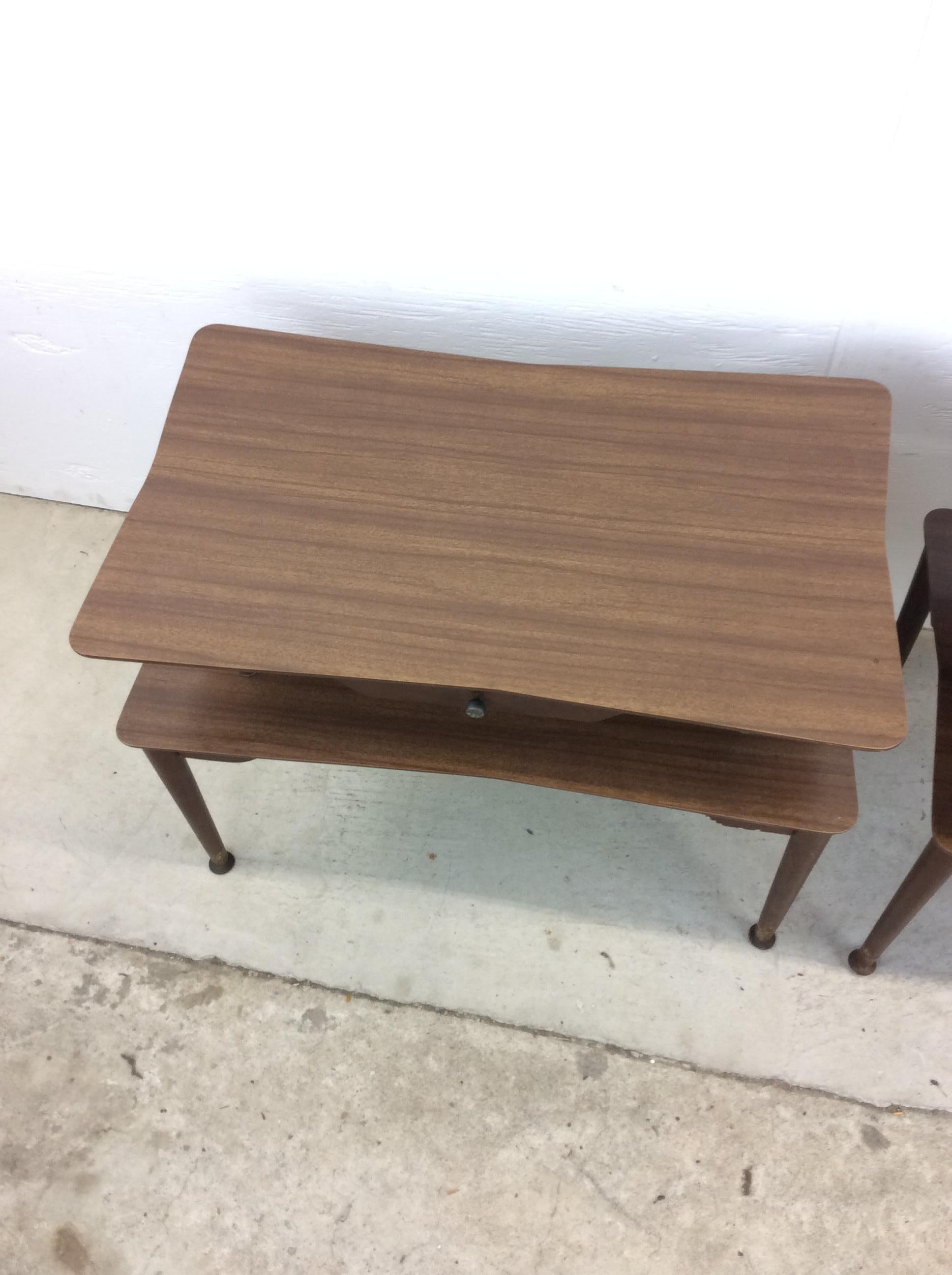 American Pair of Mid Century Modern Two Tier End Tables with Single Drawer For Sale