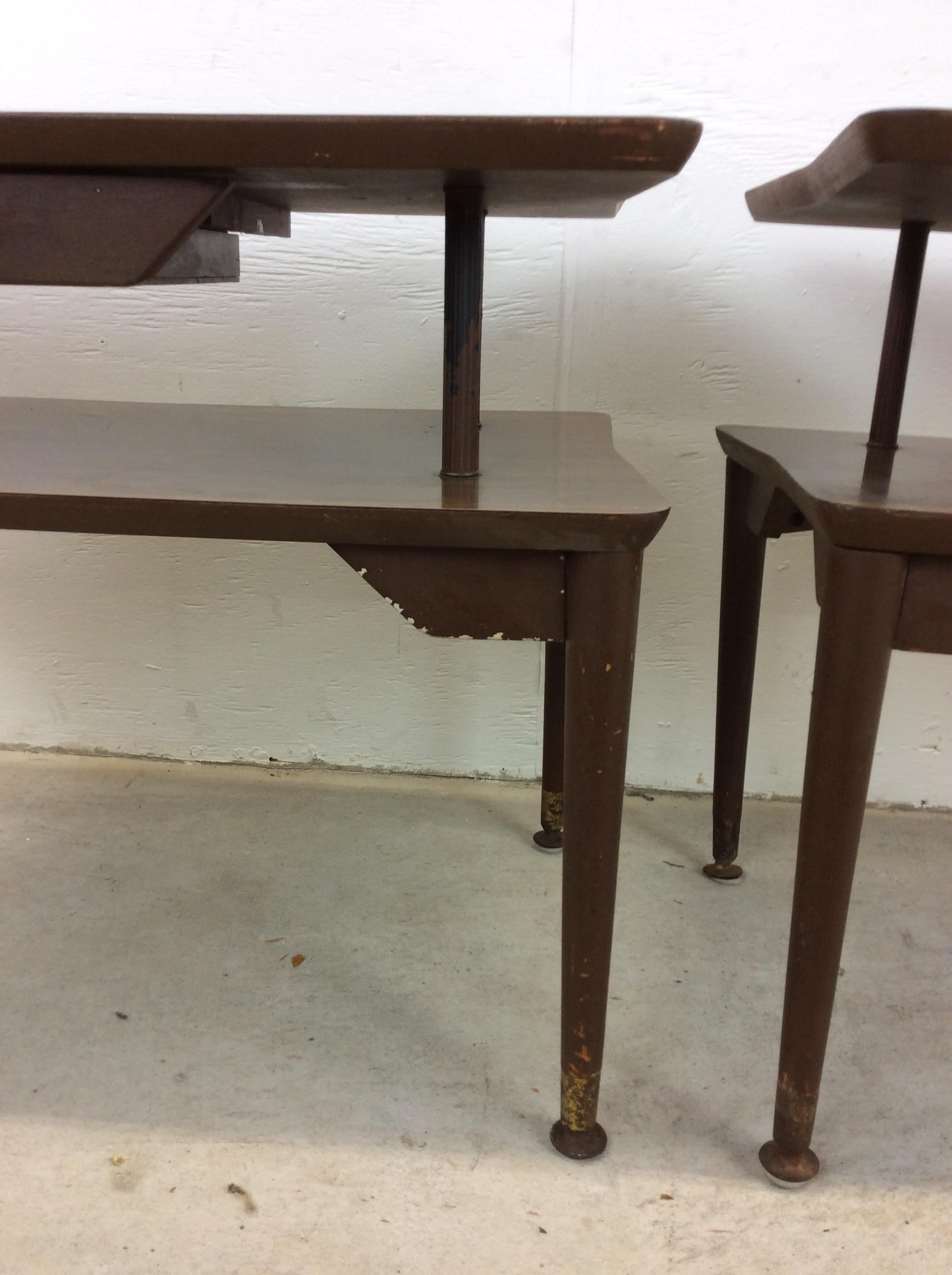 Brass Pair of Mid Century Modern Two Tier End Tables with Single Drawer