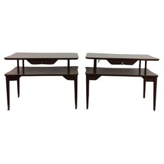 Used Pair of Mid Century Modern Two Tier End Tables with Single Drawer