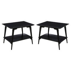 Pair of Mid-Century Modern Two-Tier Silver Cerused Oak Splayed Legs Side Tables Pair of Mid-Century Modern Two-Tier Silver Cerused Oak Splayed Legs Side Tables