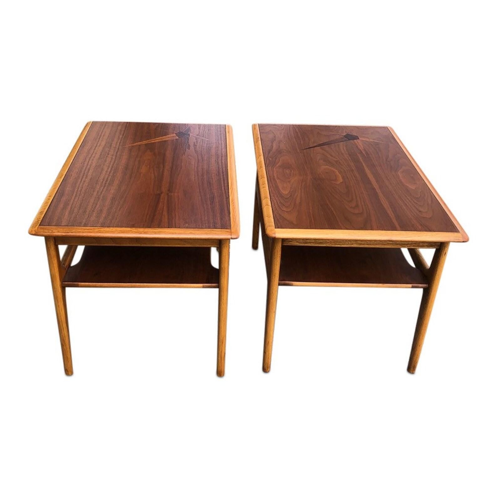 Mid-20th Century Pair of Mid-Century Modern Two-Toned Side End Tables with Shelf
