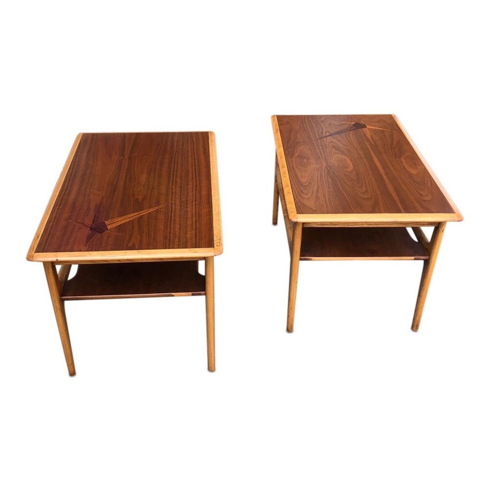 Pair of Mid-Century Modern Two-Toned Side End Tables with Shelf 1
