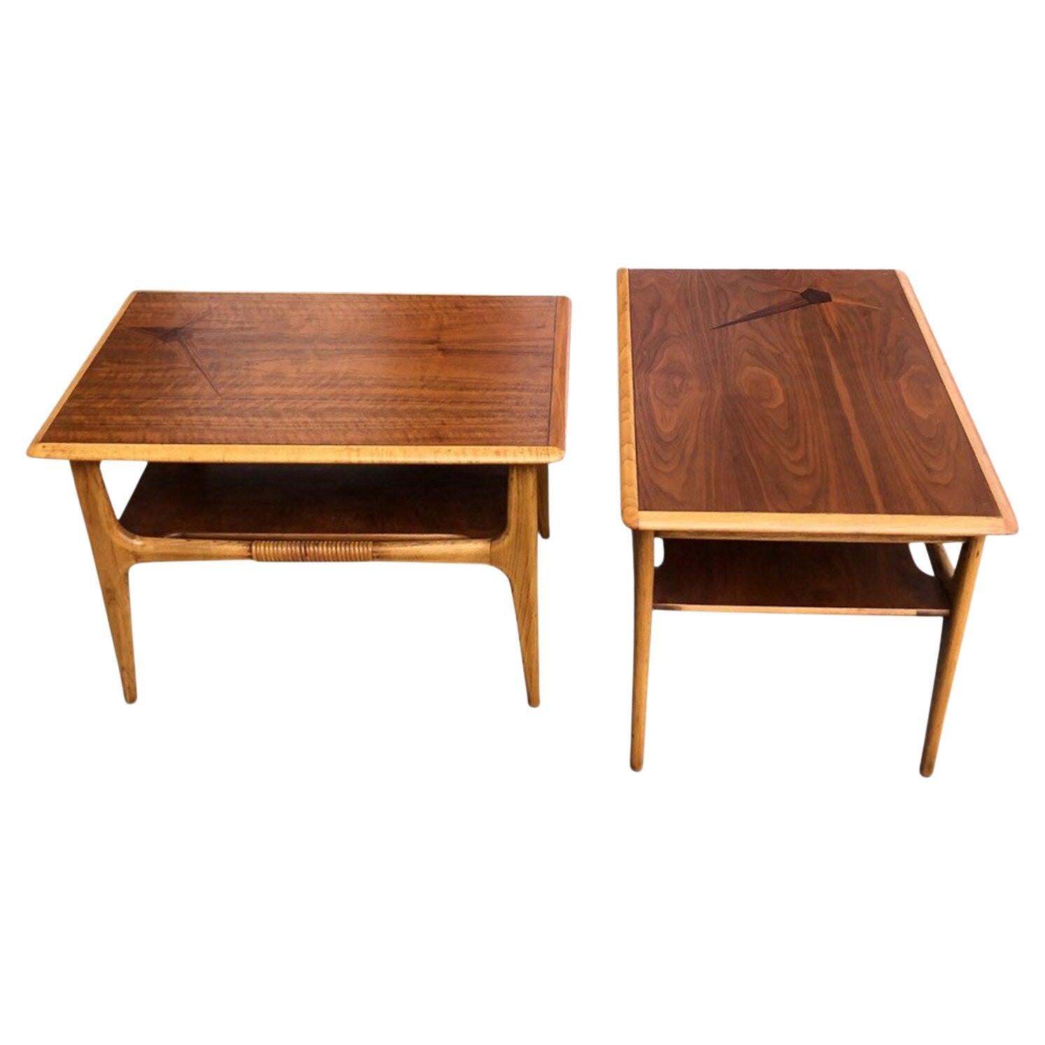 Pair of Mid-Century Modern Two-Toned Side End Tables with Shelf