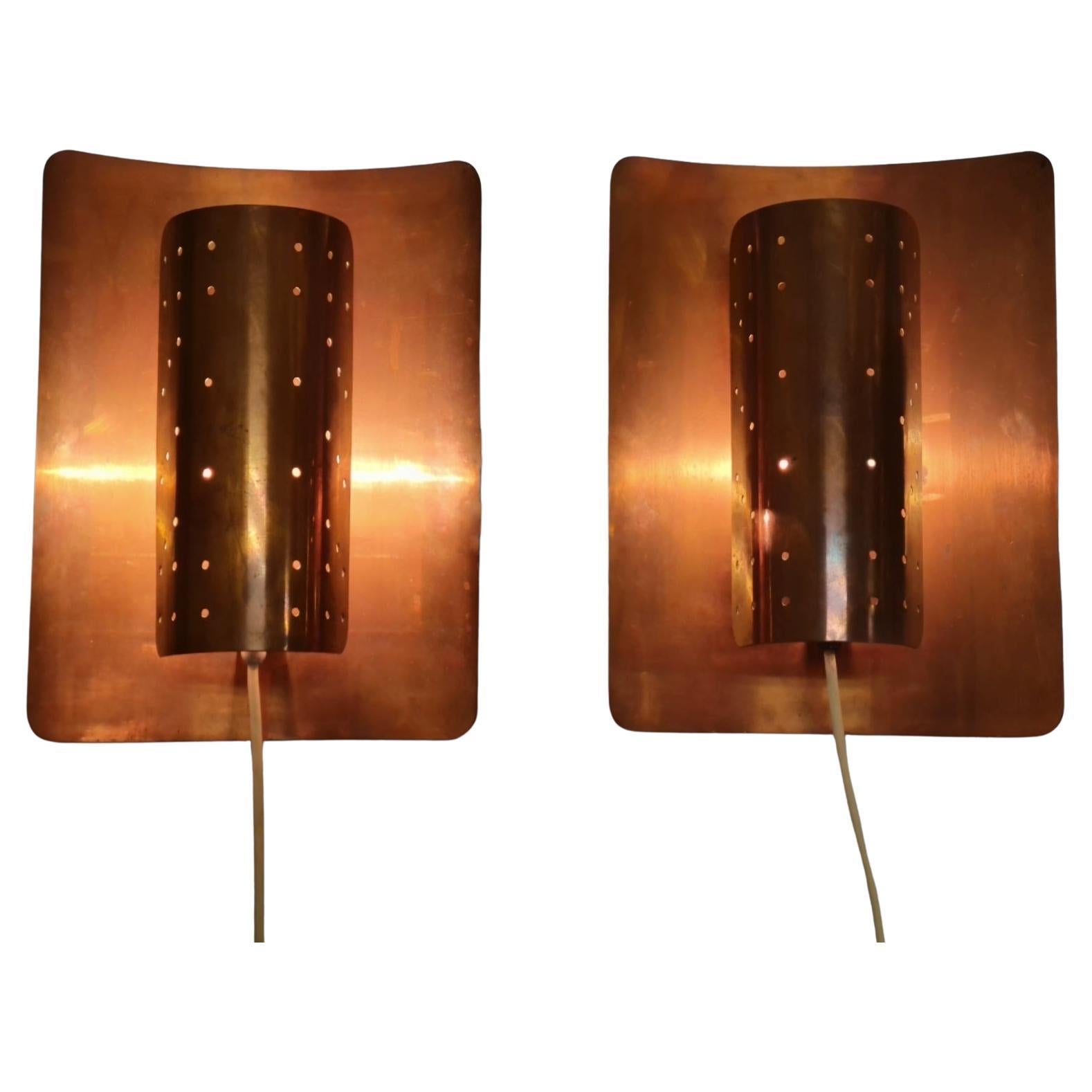 Pair of Mid-Century Modern Tynell Style Perfortated Copper Scones, Finland 1950