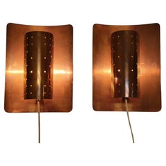Pair of Mid-Century Modern Tynell Style Perfortated Copper Scones, Finland 1950