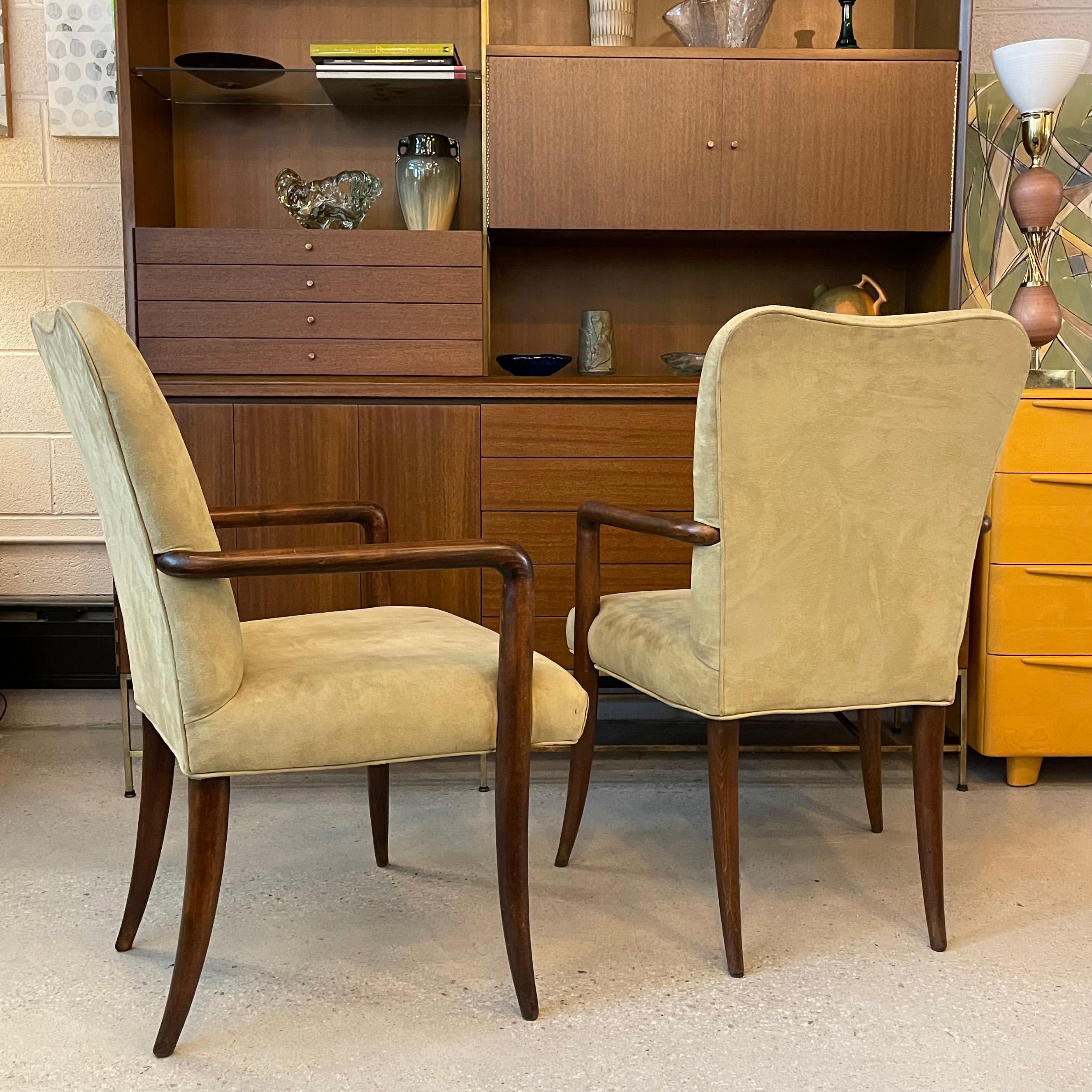 20th Century Pair Of Mid-Century Modern UltraSuede And Oak Sabre Leg Armchairs For Sale