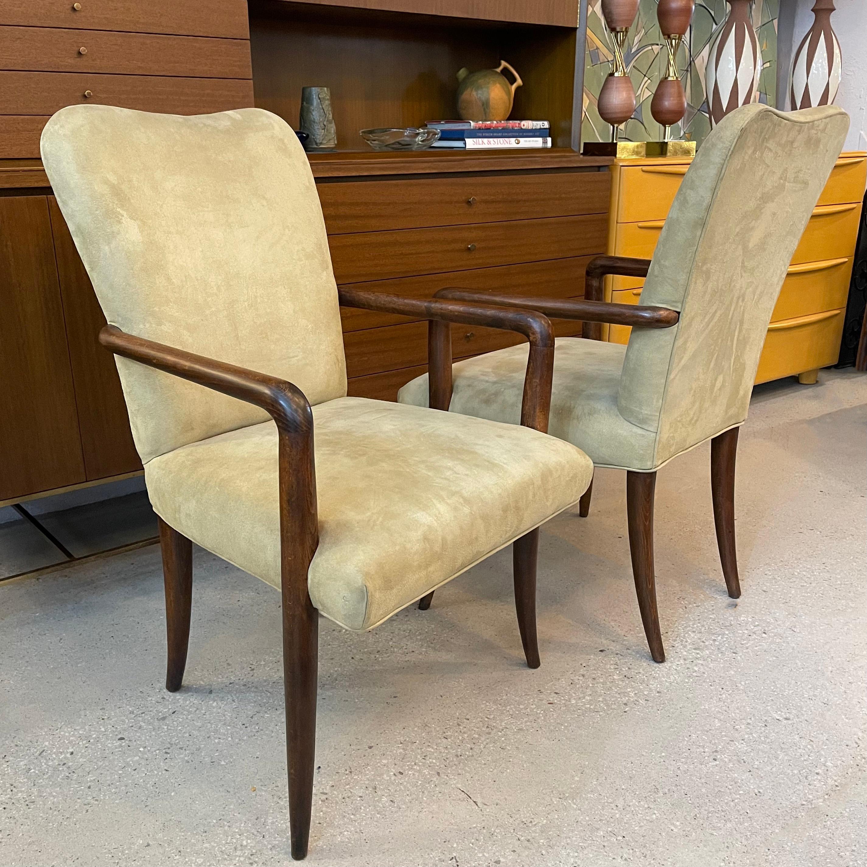 Pair Of Mid-Century Modern UltraSuede And Oak Sabre Leg Armchairs For Sale 1