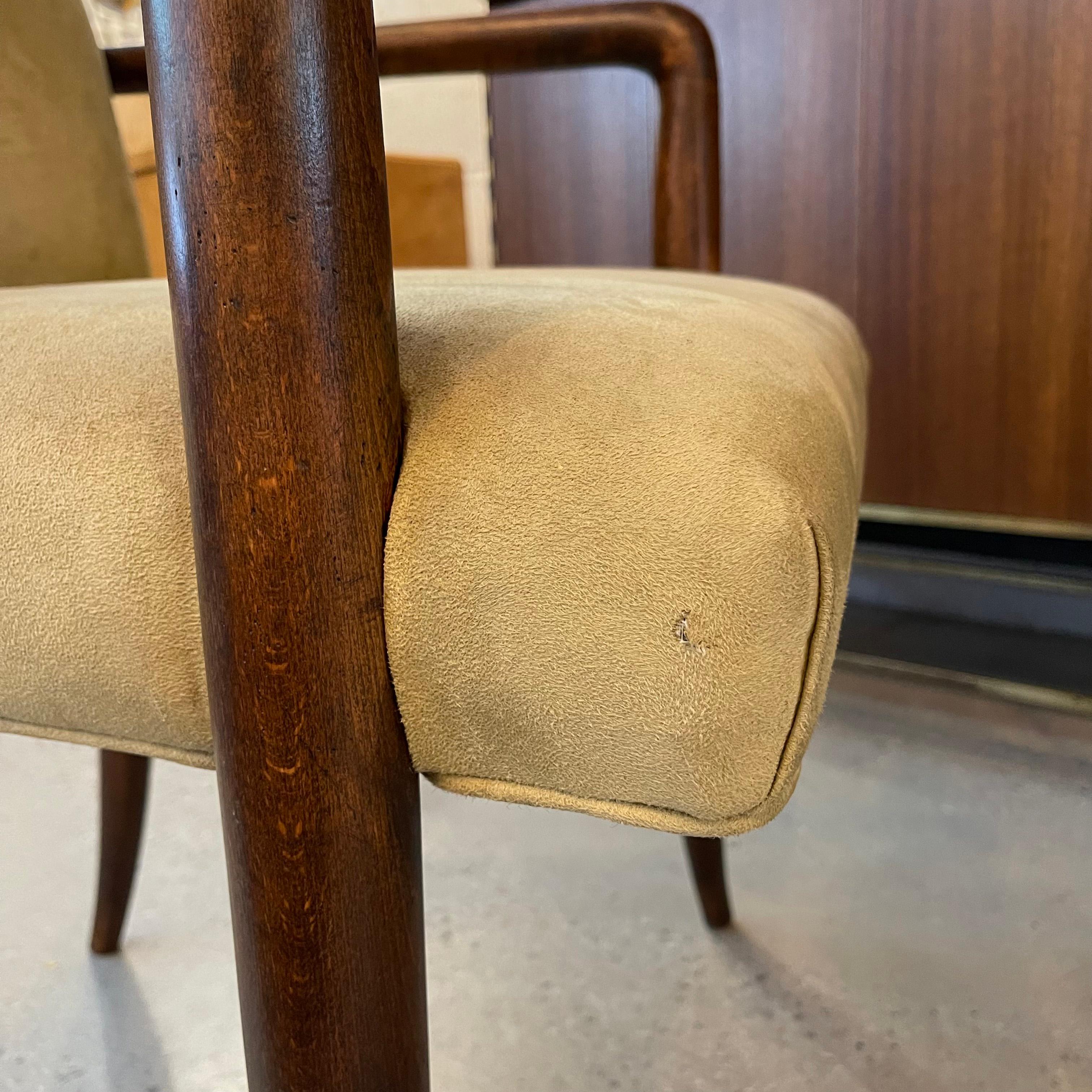 Pair Of Mid-Century Modern UltraSuede And Oak Sabre Leg Armchairs For Sale 3