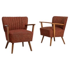 Pair of Mid-Century Modern Upholstered Armchairs Burnt Orange