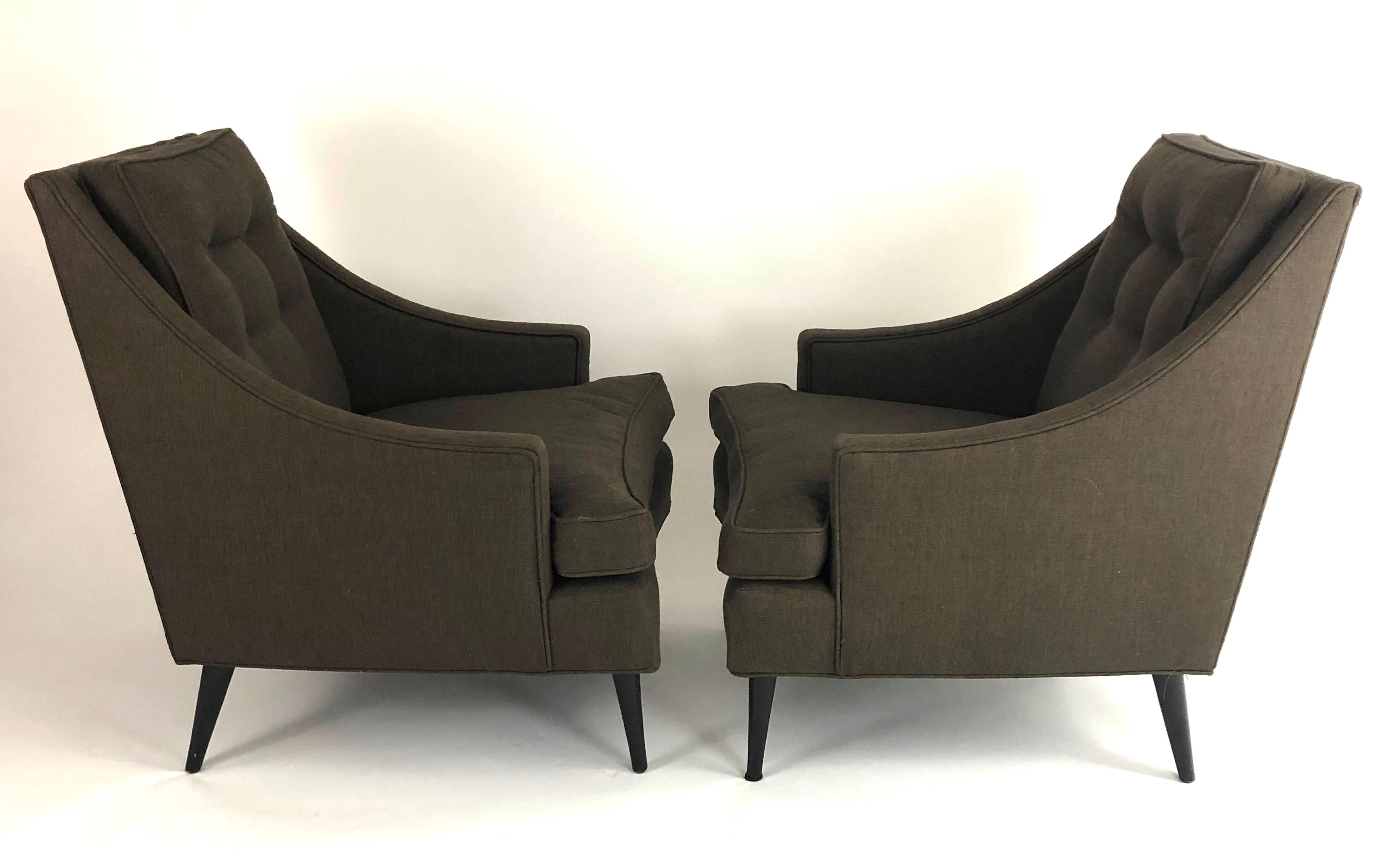 North American Pair of Mid-Century Modern Upholstered Lounge Chairs