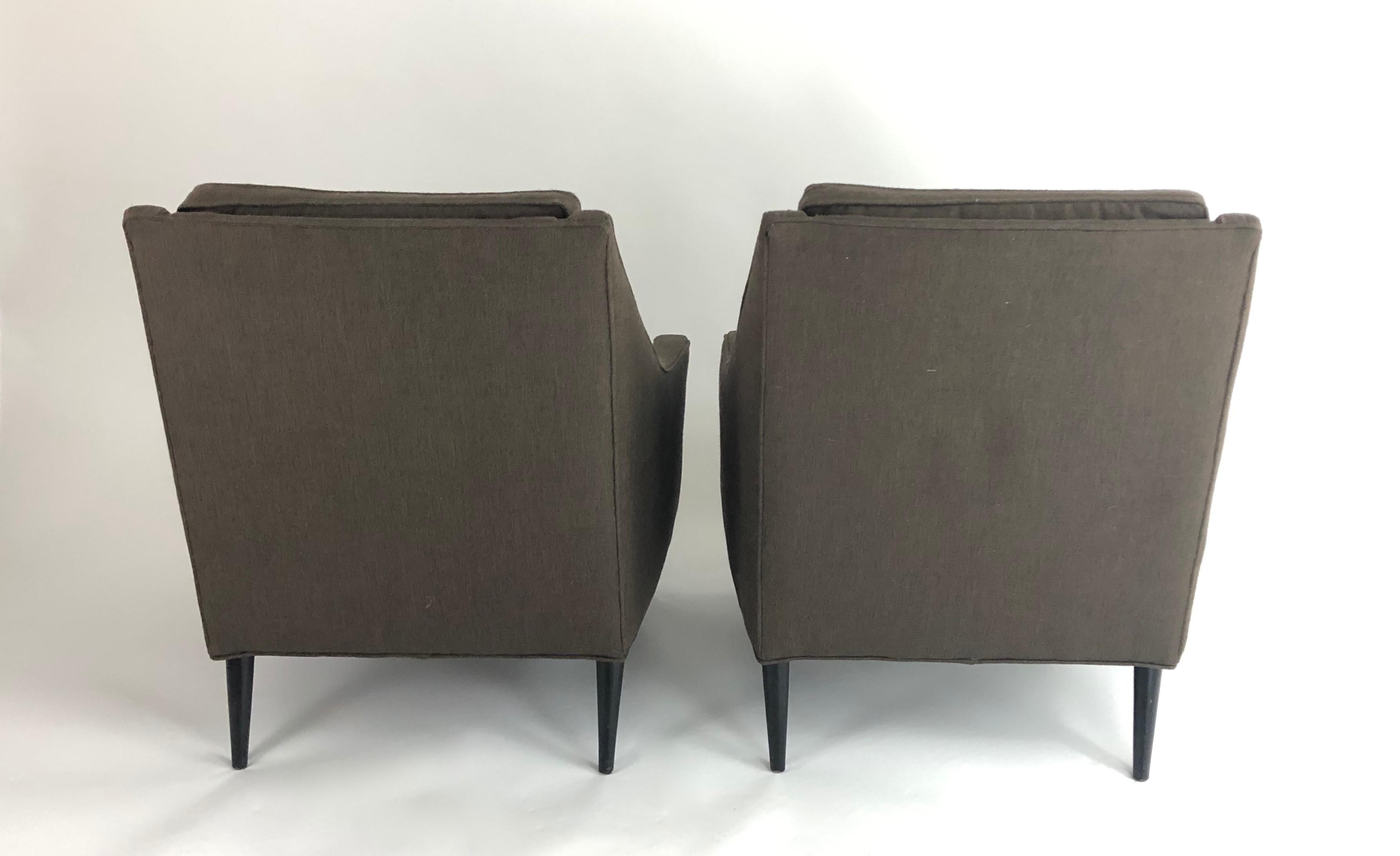 Ebonized Pair of Mid-Century Modern Upholstered Lounge Chairs