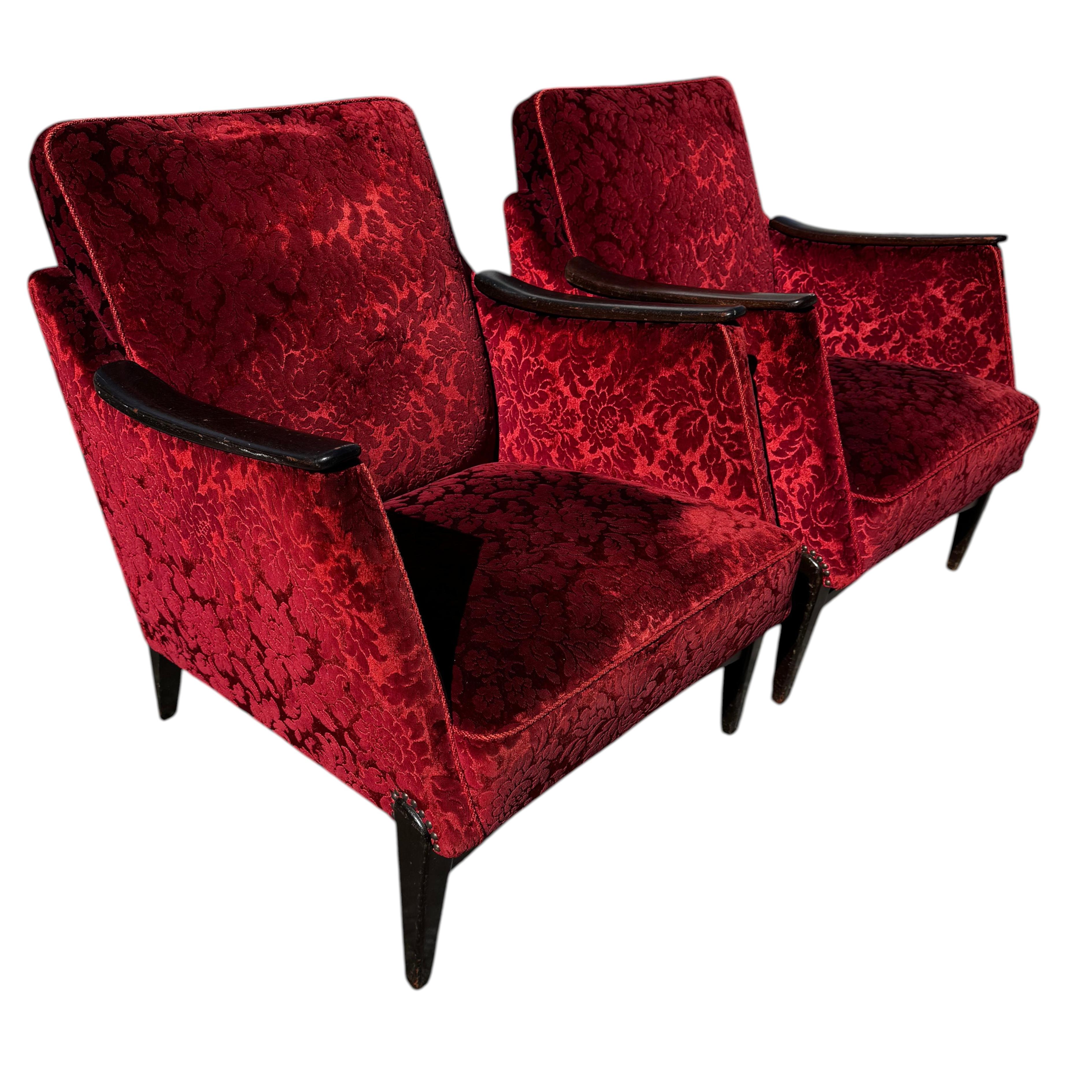 Pair of Mid Century Modern Upholstered Lounge Chairs For Sale