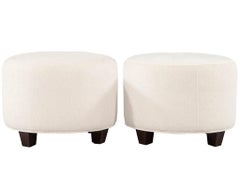 Pair of Mid-Century Modern Upholstered Ottoman Stools