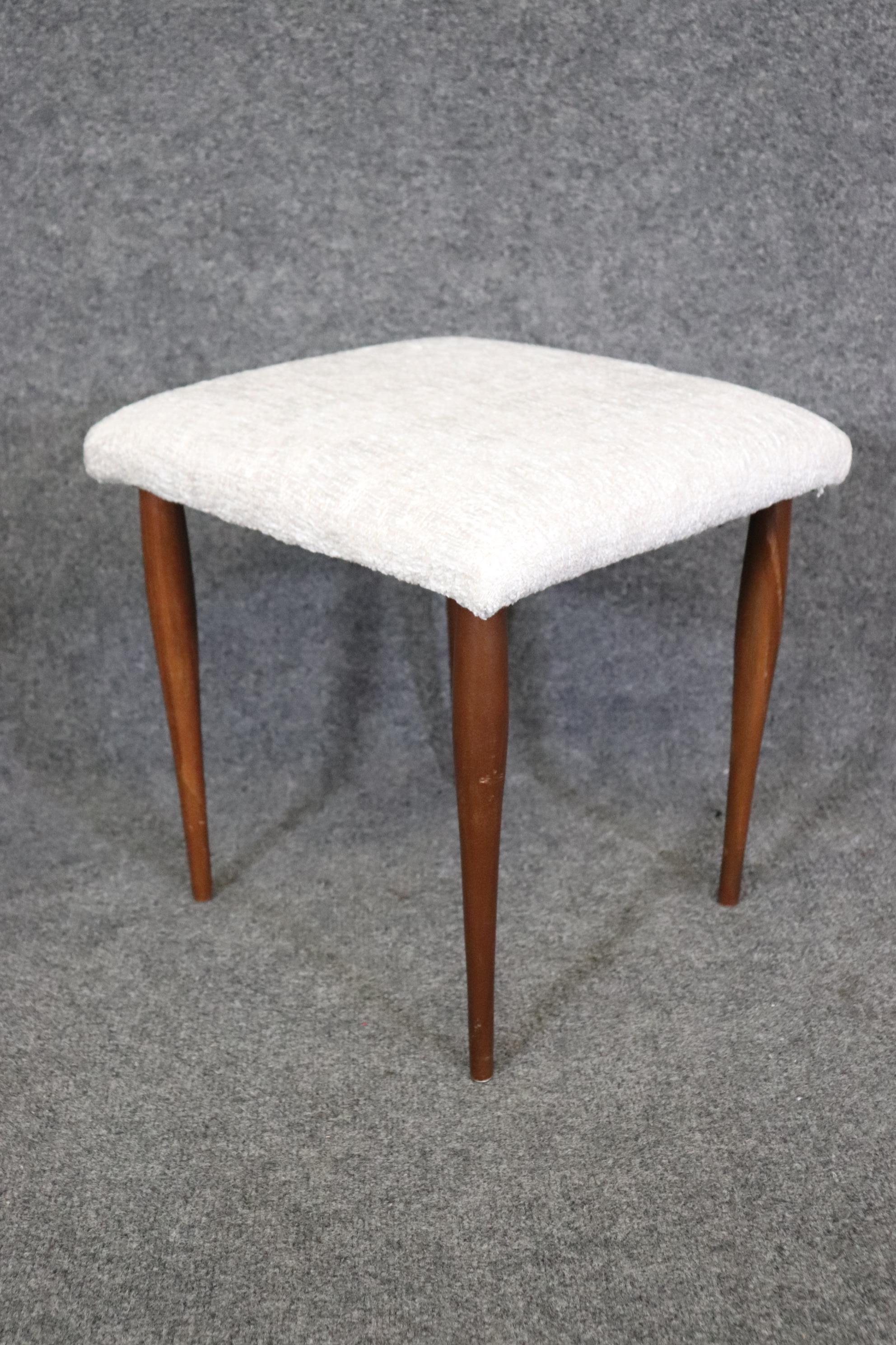 Carved Pair of Mid Century Modern Upholstered Stools Benches