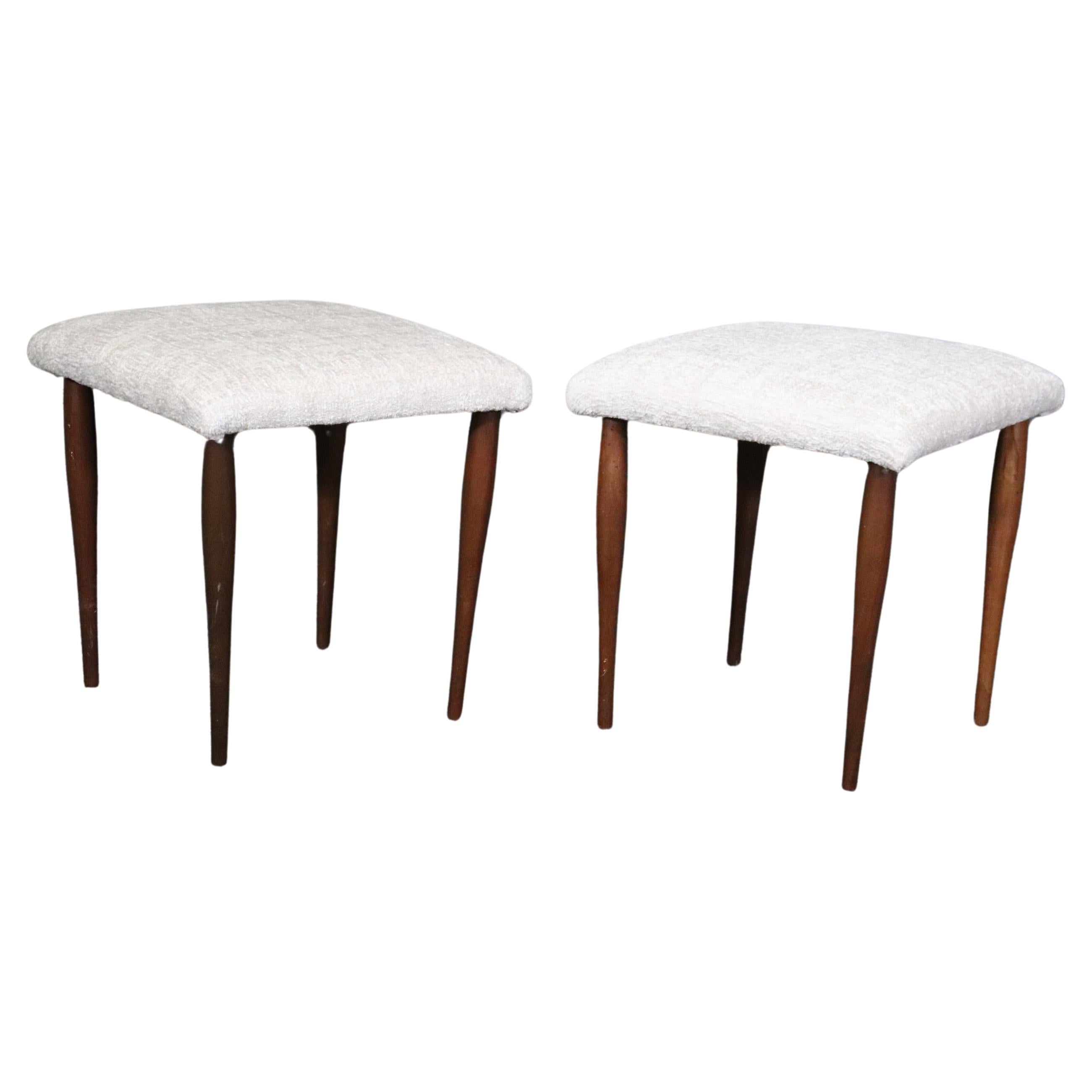 Pair of Mid Century Modern Upholstered Stools Benches