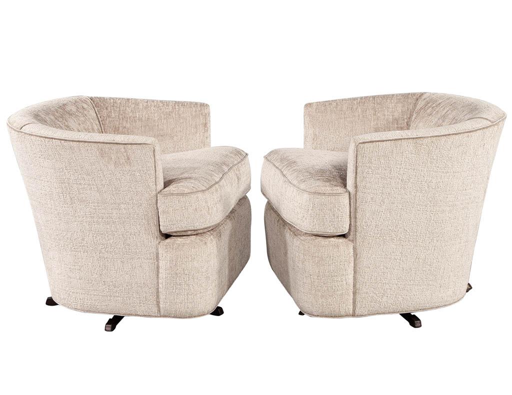 American Pair of Mid-Century Modern Upholstered Swivel Chairs For Sale