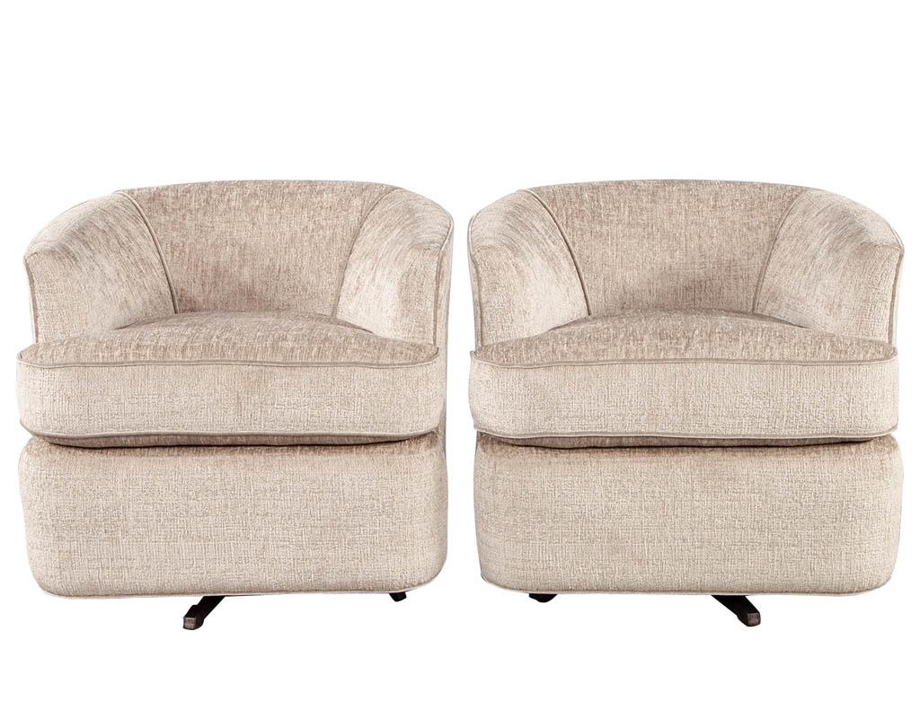 Pair of Mid-Century Modern Upholstered Swivel Chairs For Sale 2