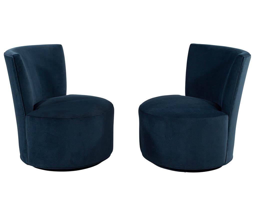 American Pair of Mid-Century Modern Upholstered Swivel Chairs in the Style of Dunbar For Sale