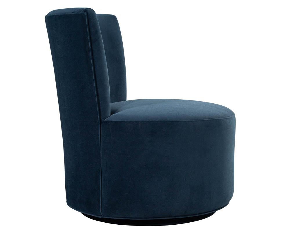 Velvet Pair of Mid-Century Modern Upholstered Swivel Chairs in the Style of Dunbar For Sale