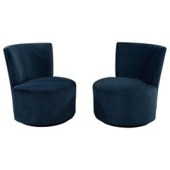 Pair of Mid-Century Modern Upholstered Swivel Chairs in the Style of Dunbar